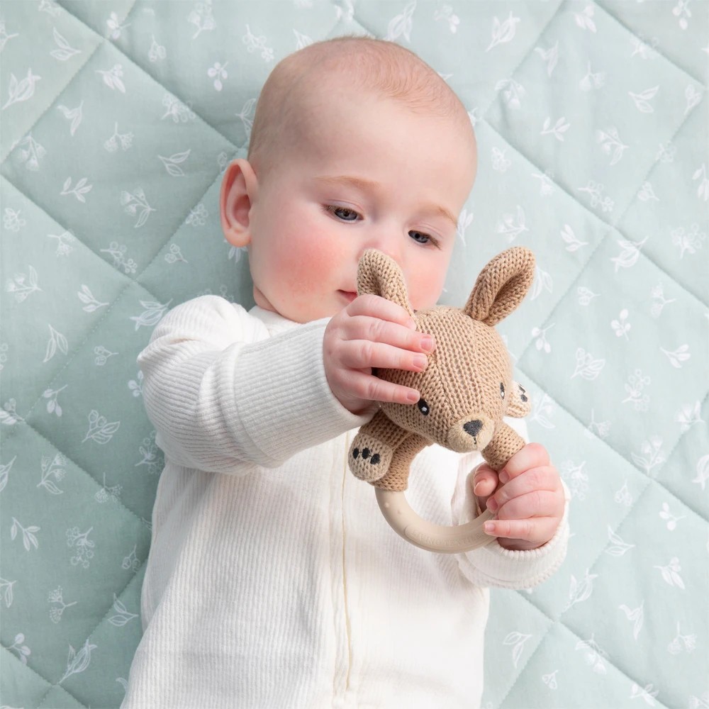 3 Living Textiles Kylie the Kangaroo Baby Ring Rattle – Plush Sensory Toy, Australiana Collection, Assorted, 3 of 5