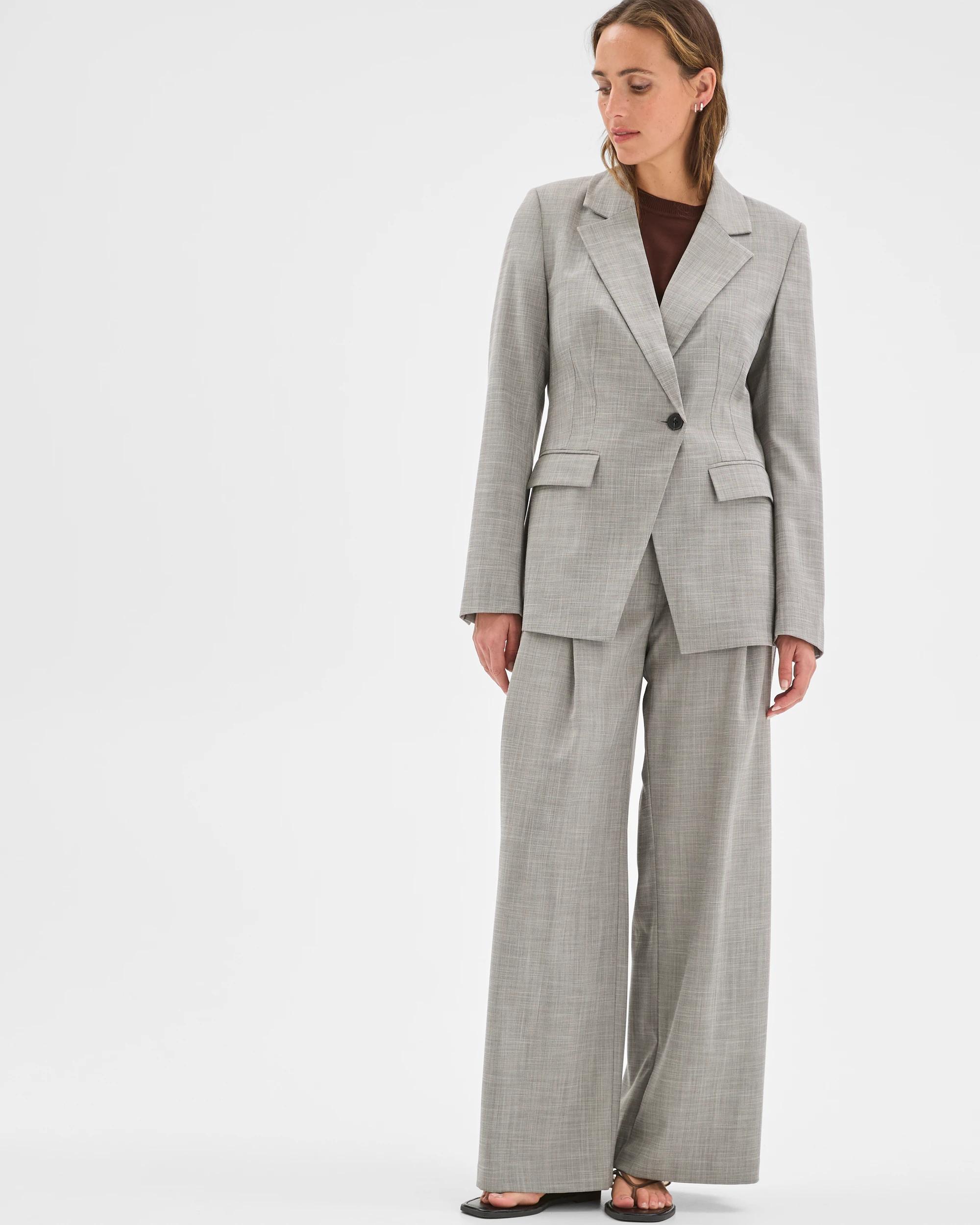 1 Preview Double Pleat Wide Leg Pants GREY MELANGE, 1 of 7