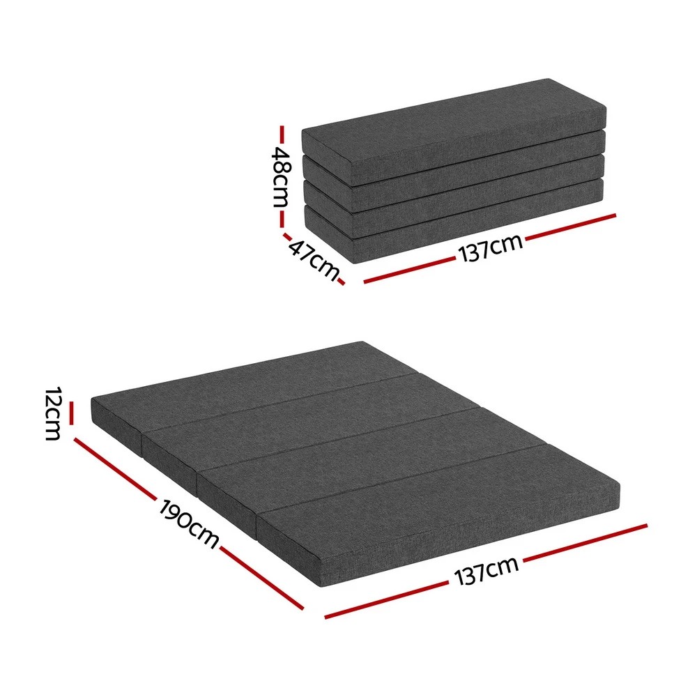 2 Giselle Bedding Foldable Mattress Folding Foam Mattresses Portable Mat - Double Bed - Grey, 2 of 9
