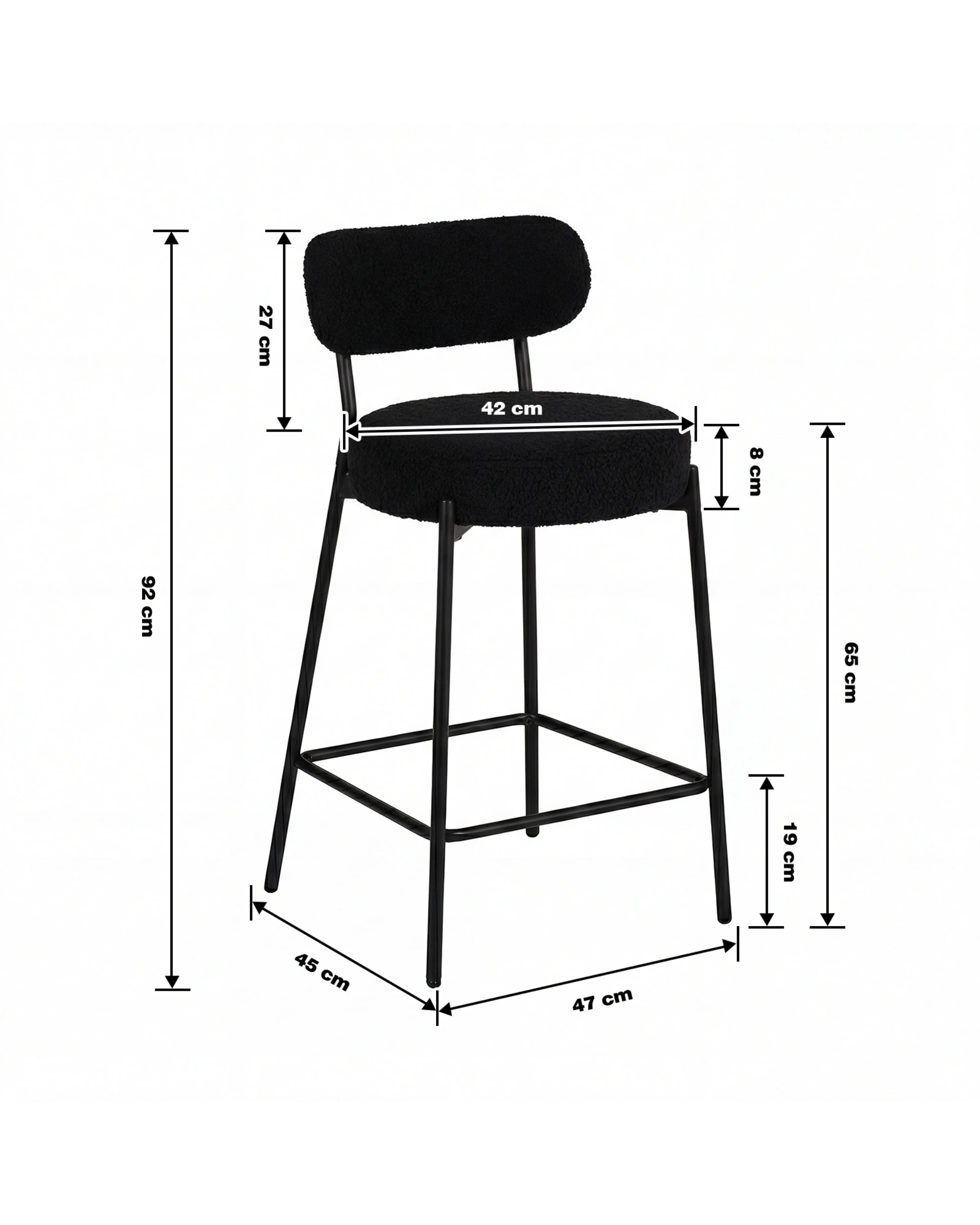 2 Advwin Bar Stools Set of 2 Boucle Kitchen Counter - Black, 2 of 7