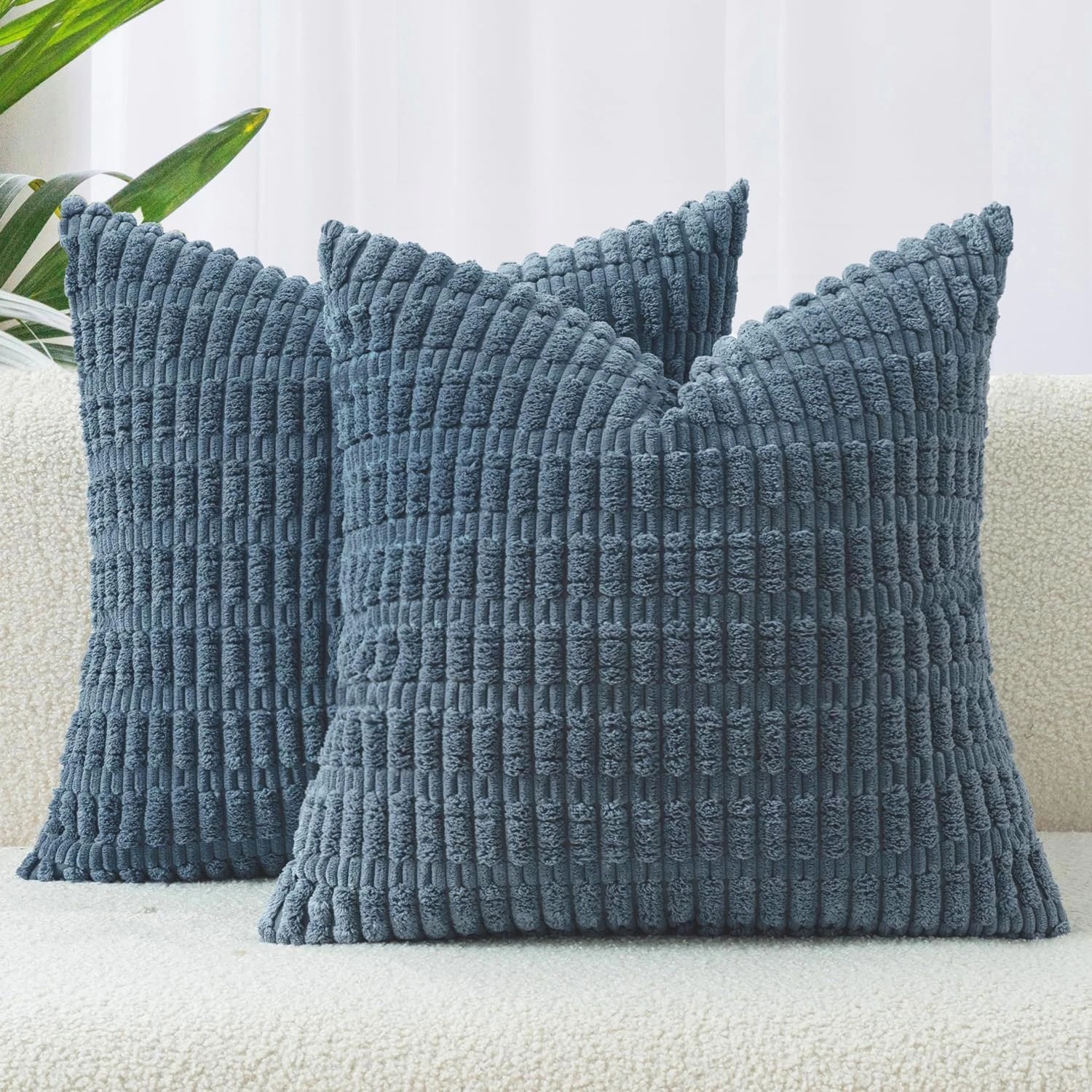 1 Gioia Casa 2-Pack Boho Striped Corduroy Cushion Covers 45x45cm -Dusty Blue, 1 of 3