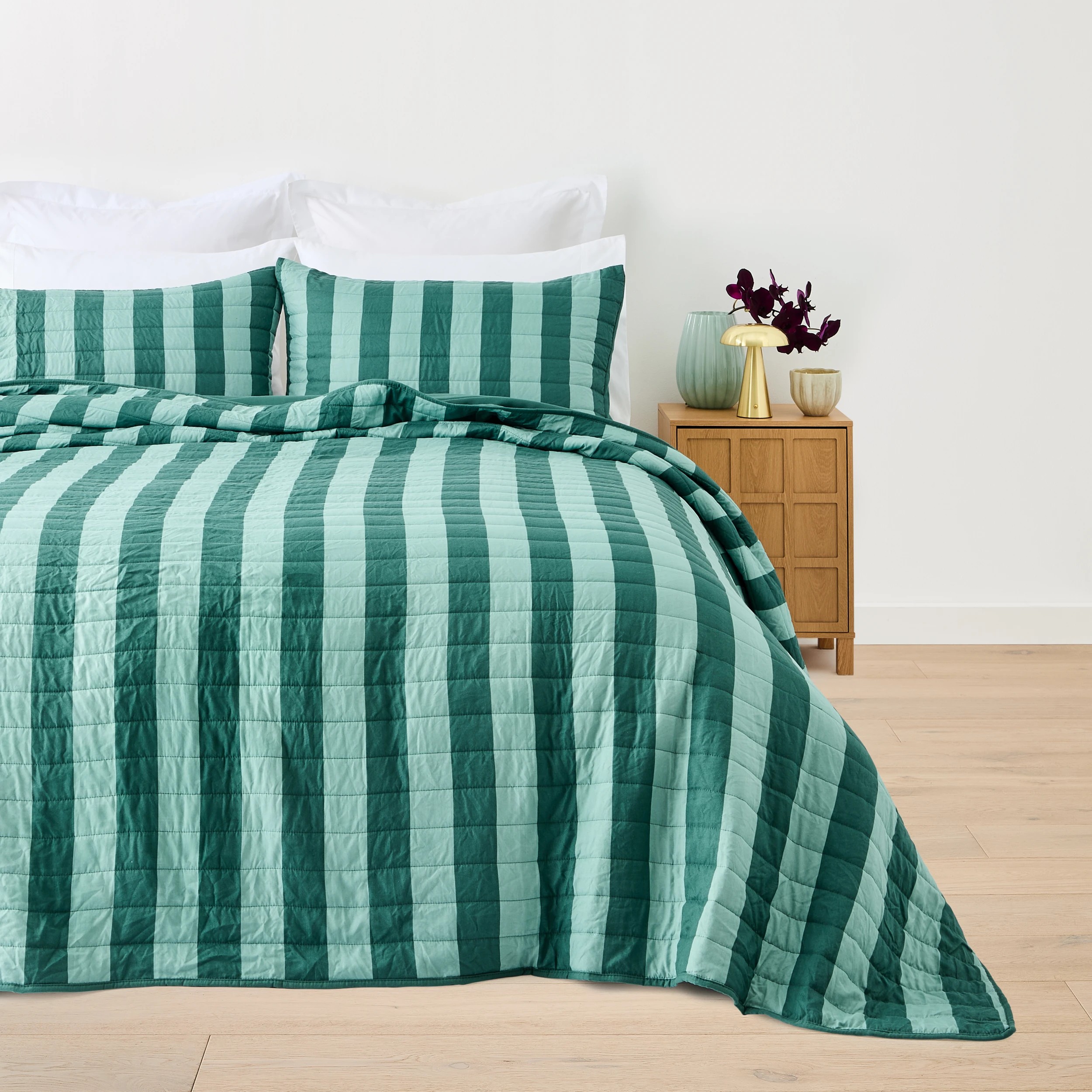 1 Reversible Stripe Coverlet Set - Queen/King Bed, Teal, 1 of 9