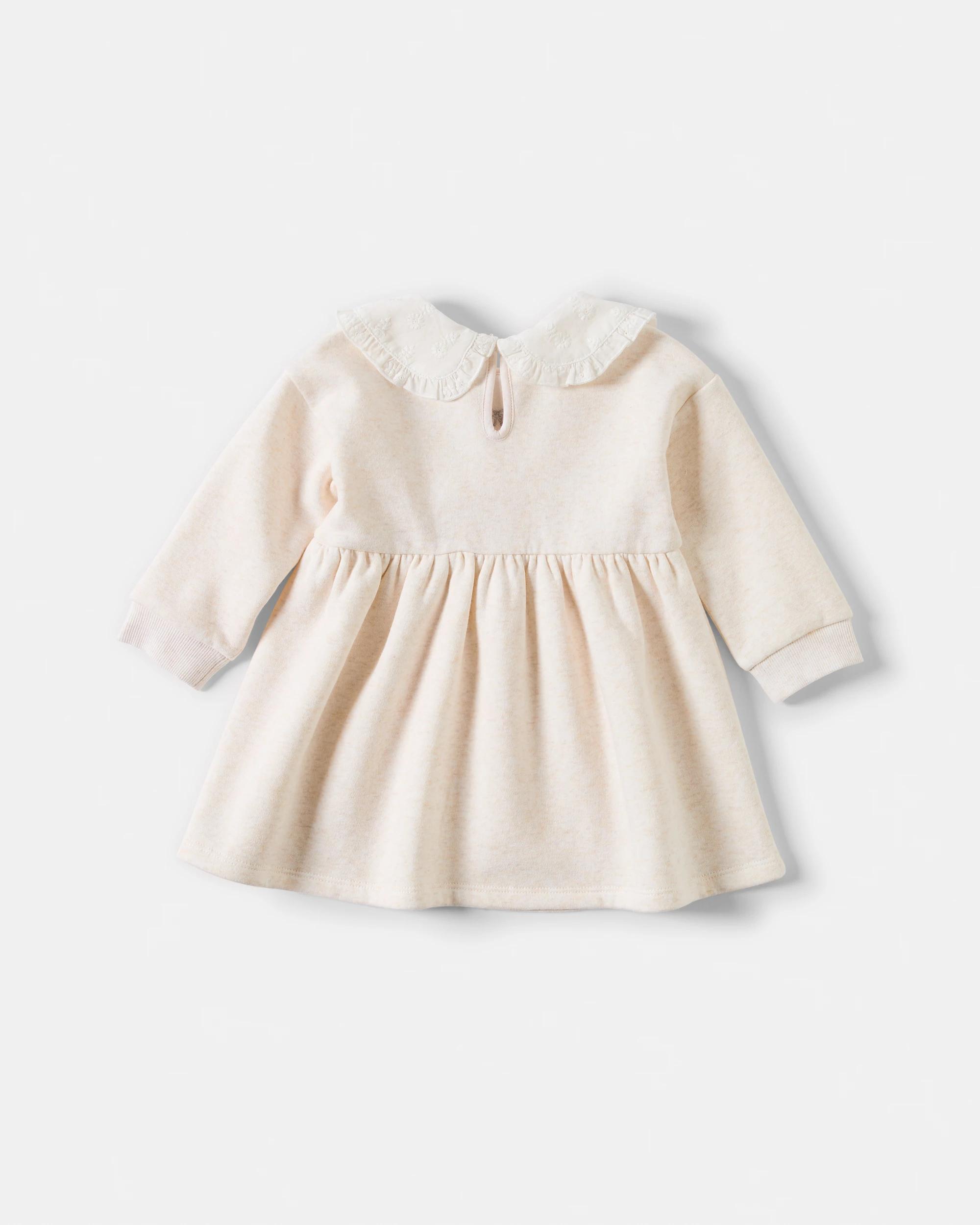 2 Long Sleeve Collar Fleece Dress Beig Bow, 2 of 3