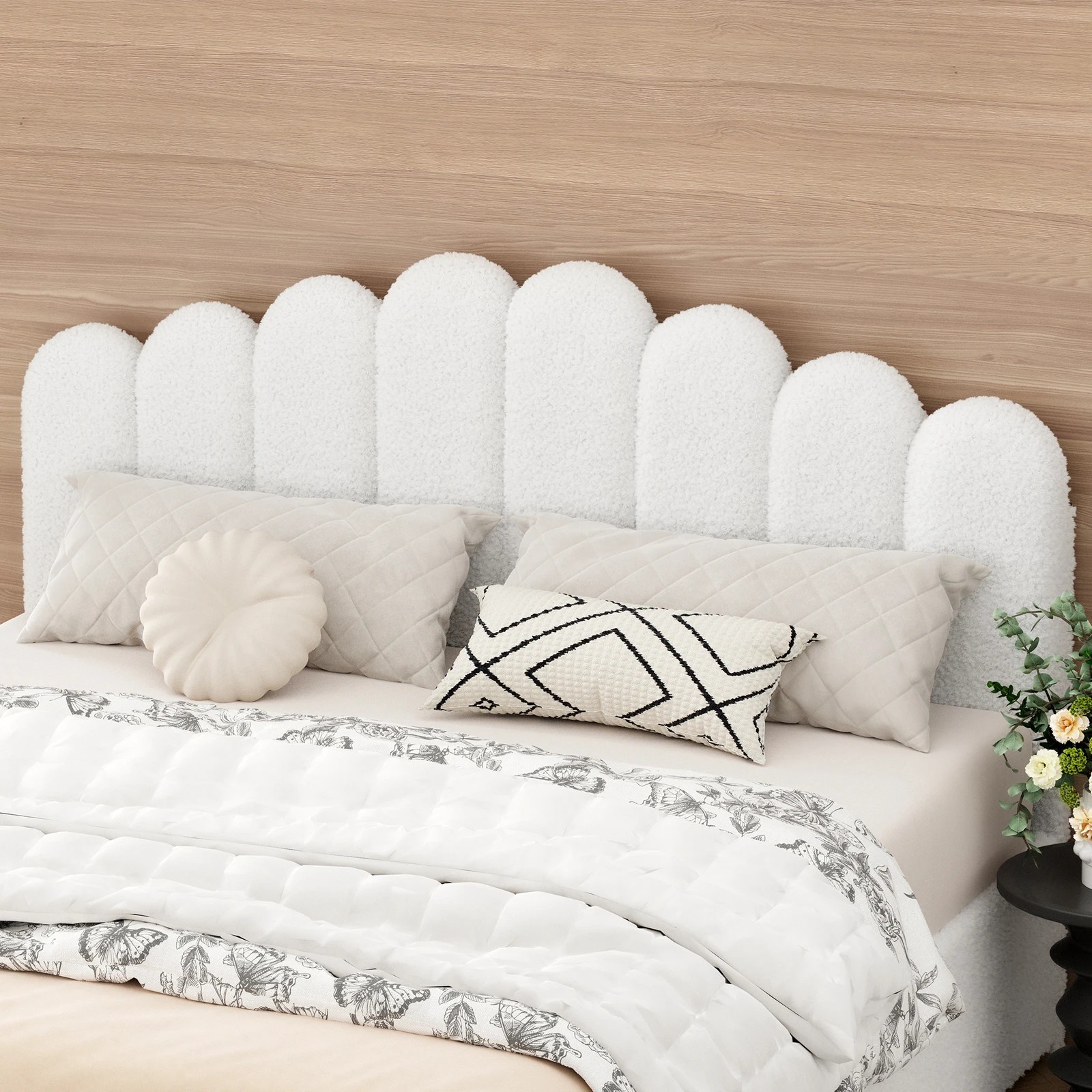 5 Alfordson Bed Frame Queen Size Gas Lift Storage Base Wooden Boucle Mutis - White, 5 of 9
