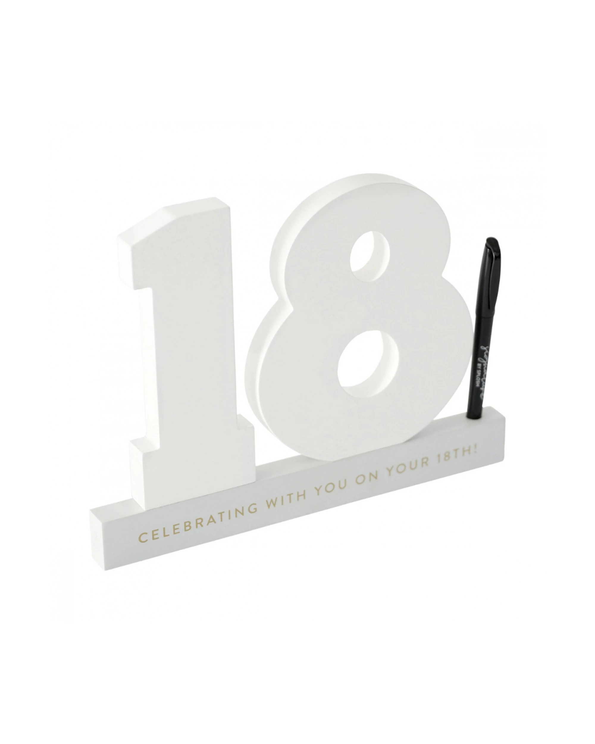2 Splosh 18th Birthday Wooden Signature Number W/ Marker Keepsake 29x21cm White
 - White, 2 of 6