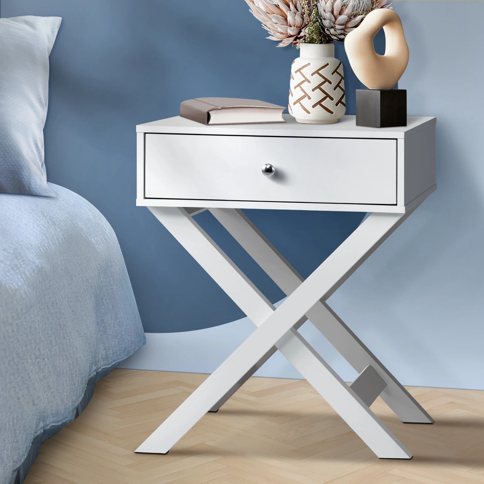 2 Oikiture Bedside Table Drawer Nightstand Side Table Storage Cabinet
 - White, 2 of 10