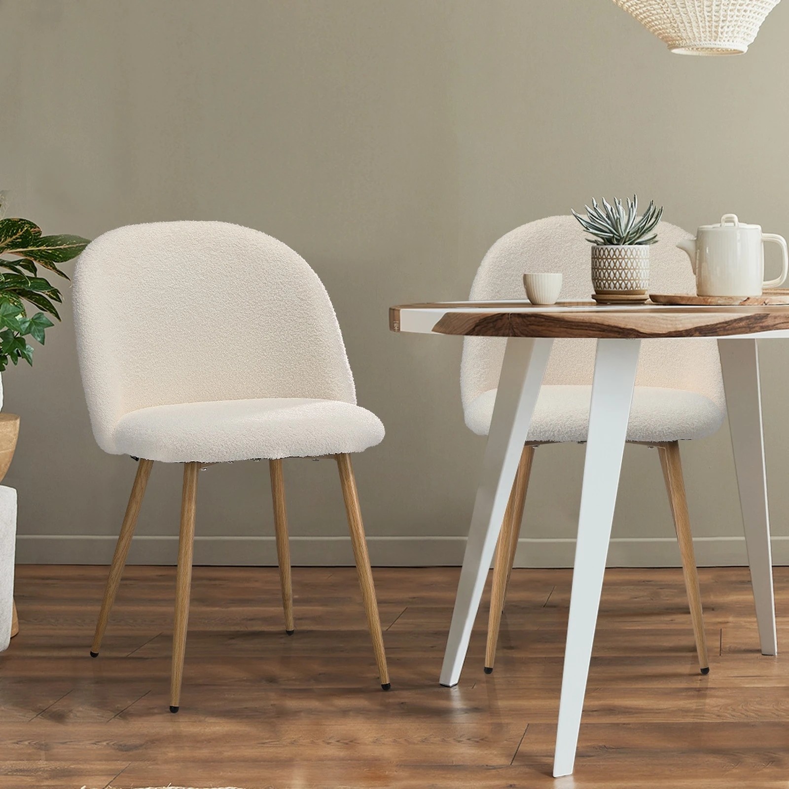 3 Oikiture 4x Dining Chairs Accent Chair Armchair Upholstered Sherpa - Multi, 3 of 9