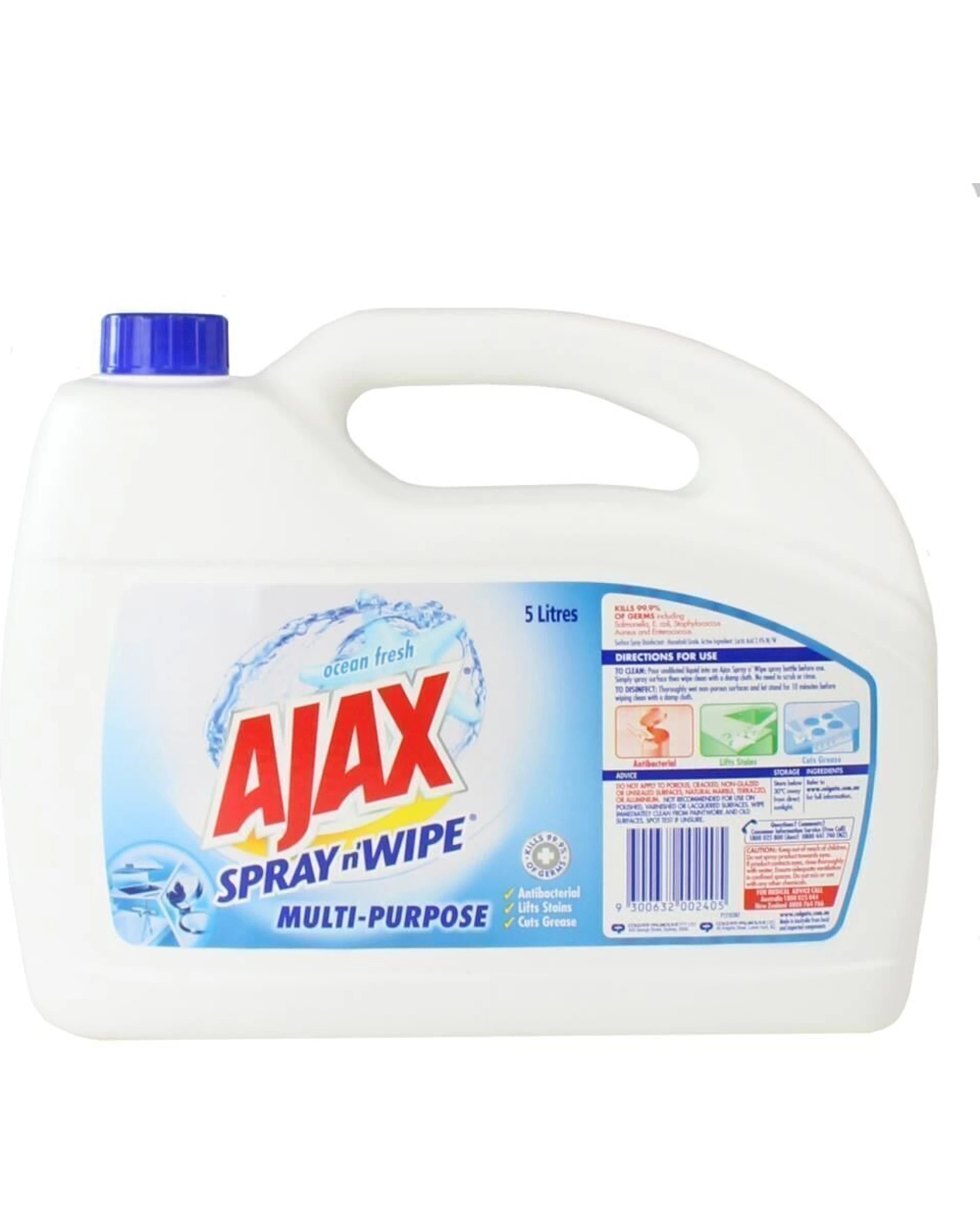 3 Ajax 2PK Spray Wipe Multi-Purpose Cleaner 5L Ocean Fresh Refill Pack Australia Made - White, 3 of 3