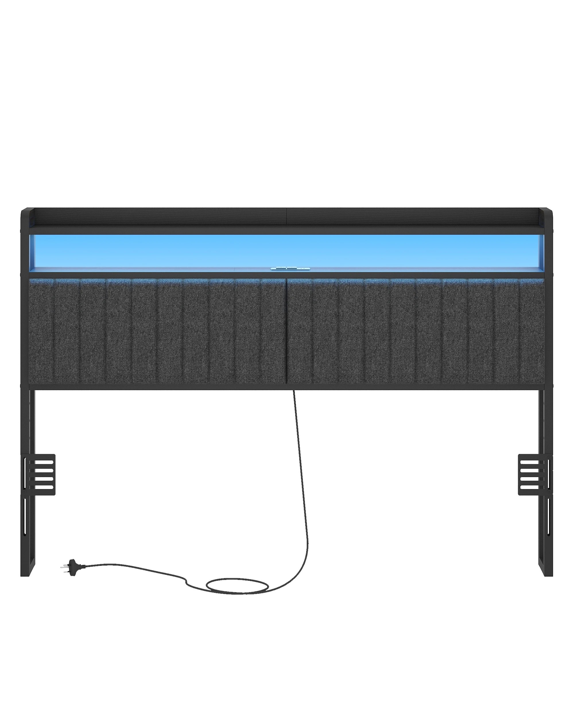 6 Advwin Double Size Storage Headboard Upholstered with LED Light Charging Station Height Adjustable - Black, 6 of 7