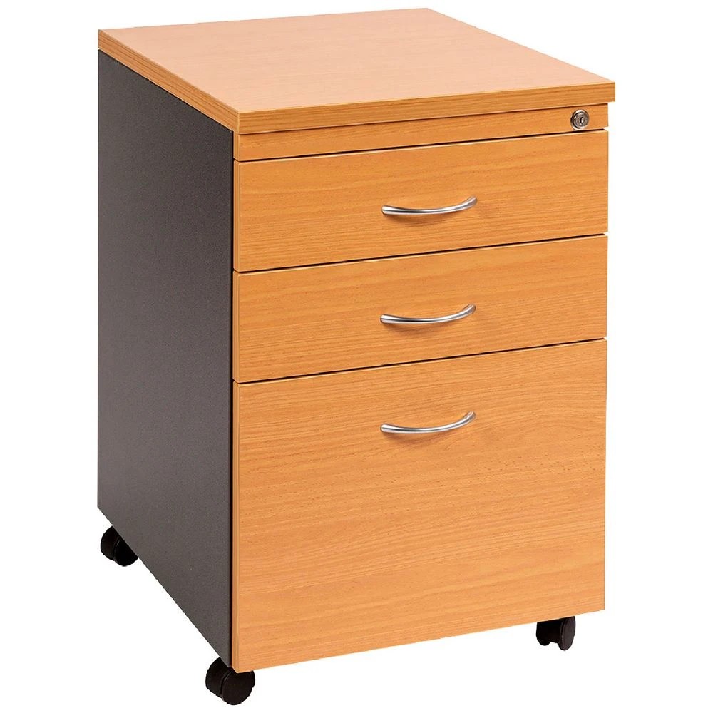 1 Velocity 3 Drawer Pedestal Golden Beech and Ironstone Grey Cabinets Pedestals, 1 of 5
