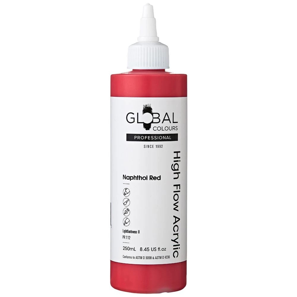 1 Global Colours High Flow Acrylic Paint 250mL Naphthol Red, 1 of 2