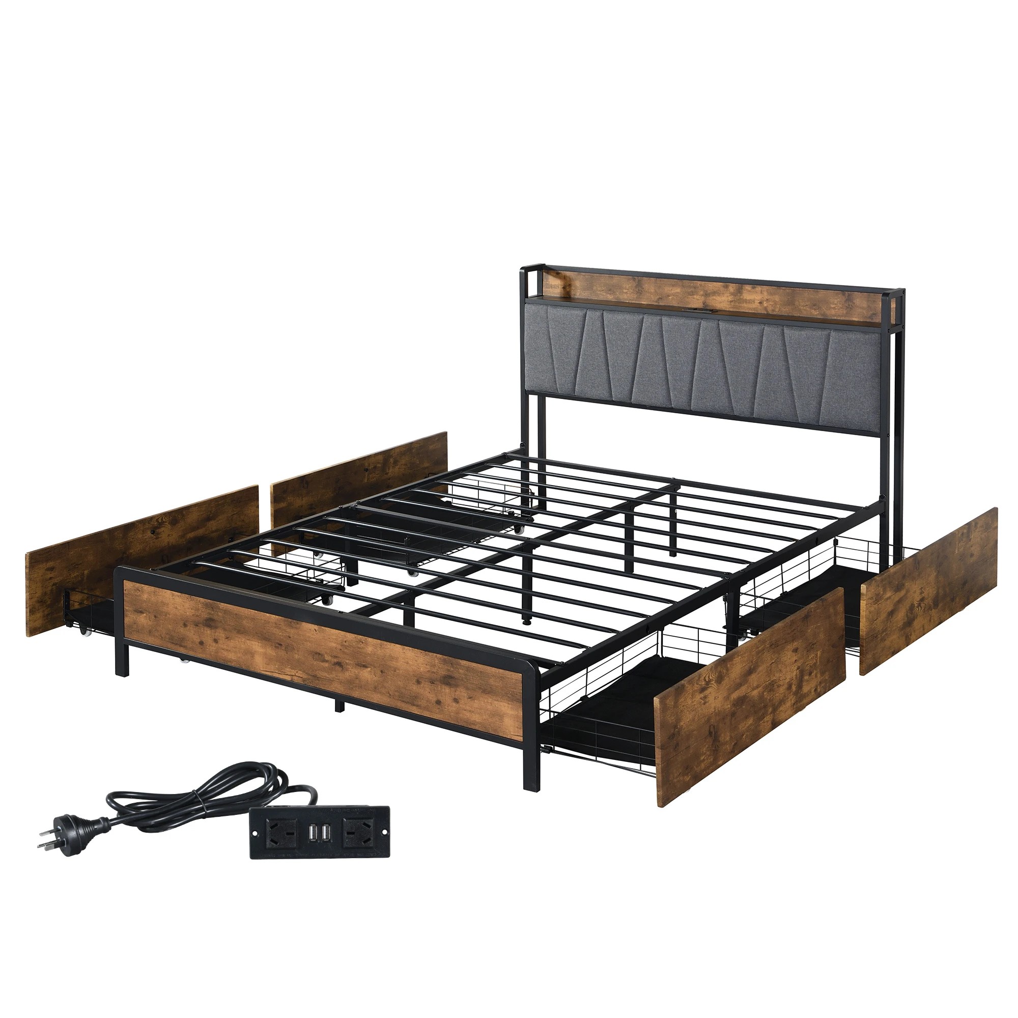 1 Levede Usb Port Bed Frame - Queen, 1 of 6