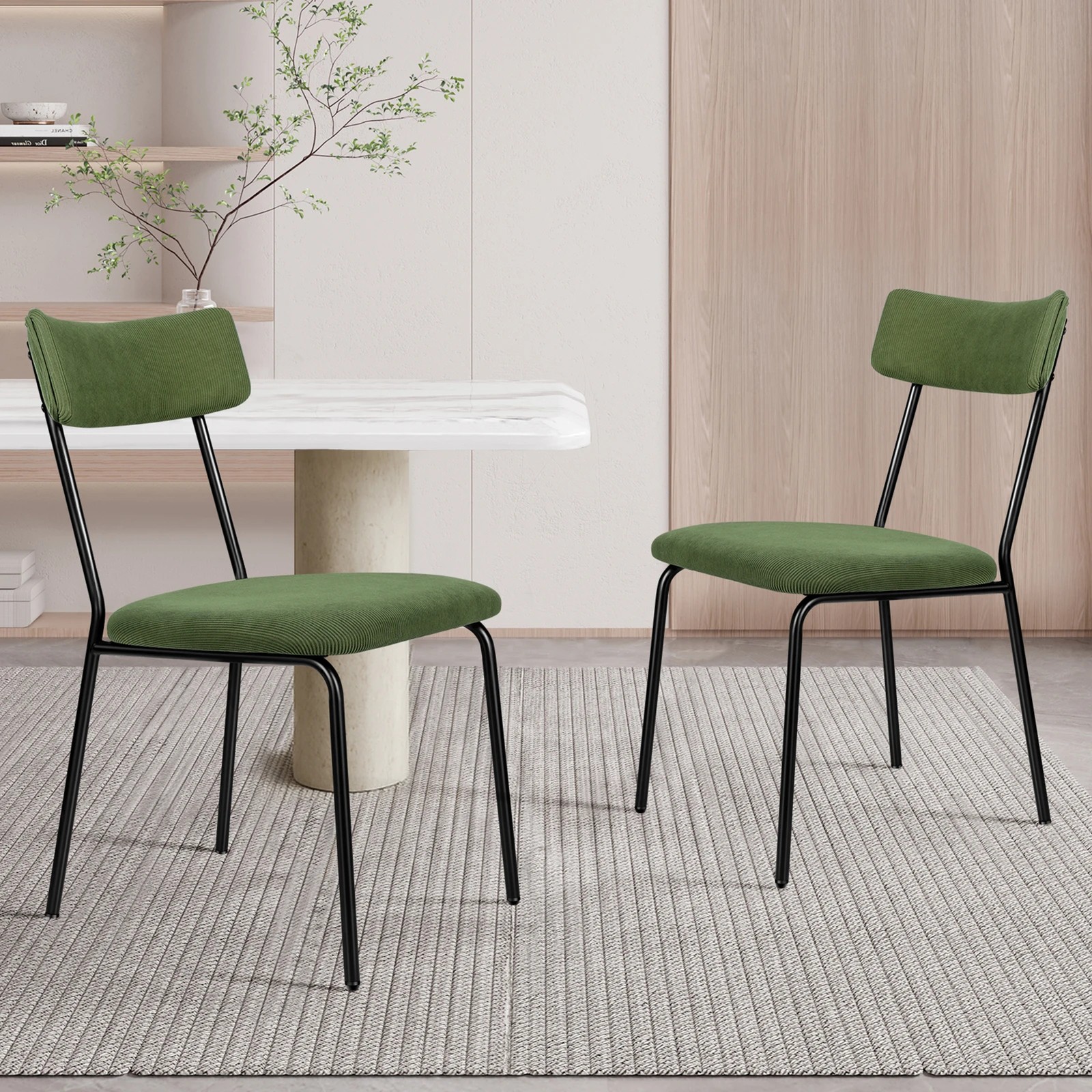 2 Alfordson 2x Dining Chairs Accent Kitchen Lounge Curved Backrest Corduroy - Green, 2 of 10