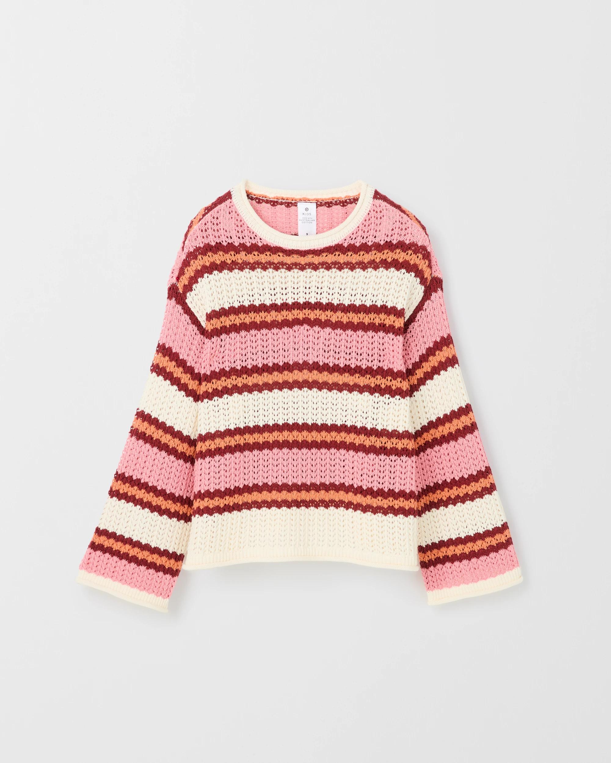5 Target Kids Australian Cotton Crochet Knit Jumper STRIPE PINK, 5 of 6