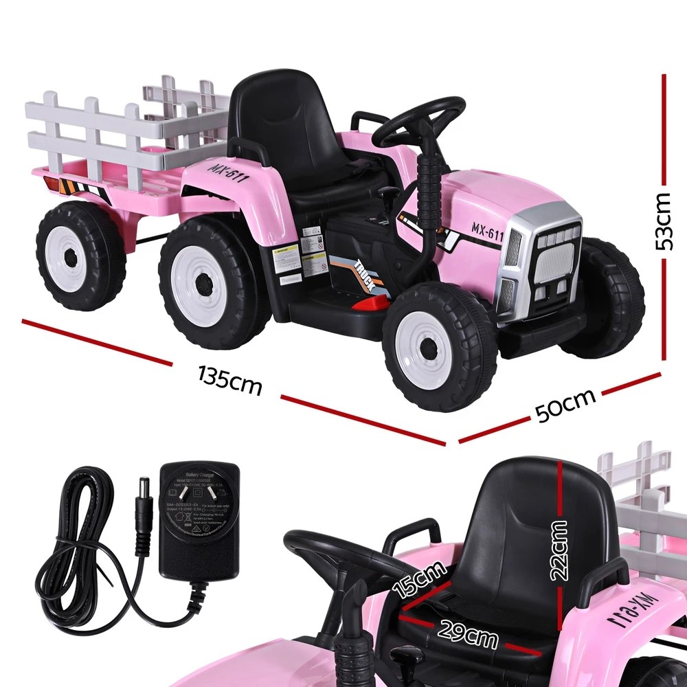 2 Rigo Kids Electric Ride On Car Tractor Toy Cars 12V - Pink, 2 of 5