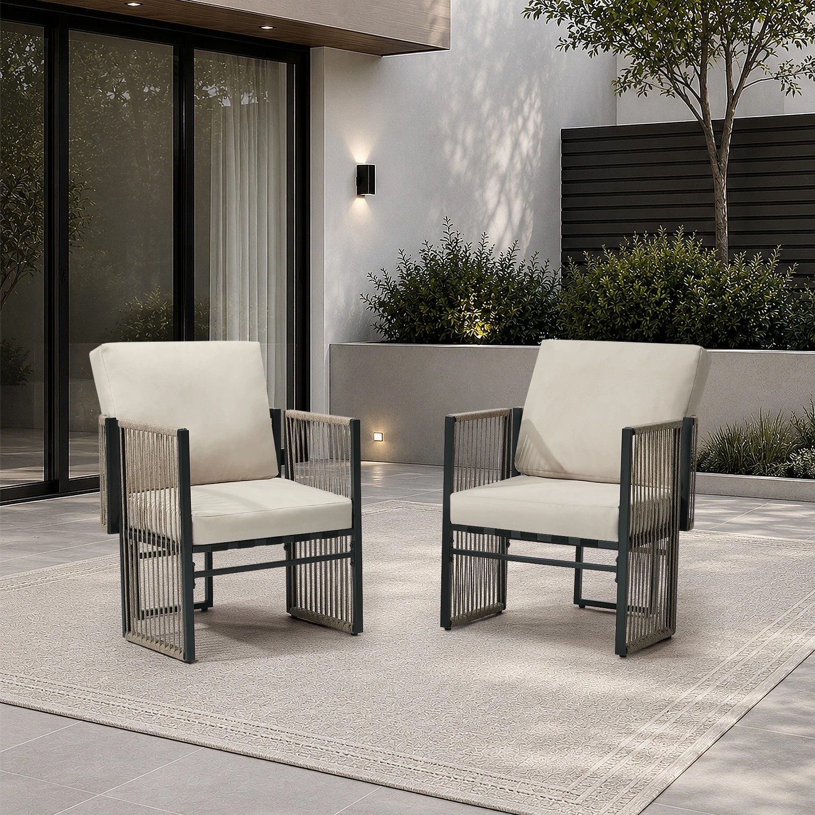 3 Livsip 2 Pieces Outdoor Patio Chair Bistro Lounge with Cushions Woven Rope - Multi, 3 of 8