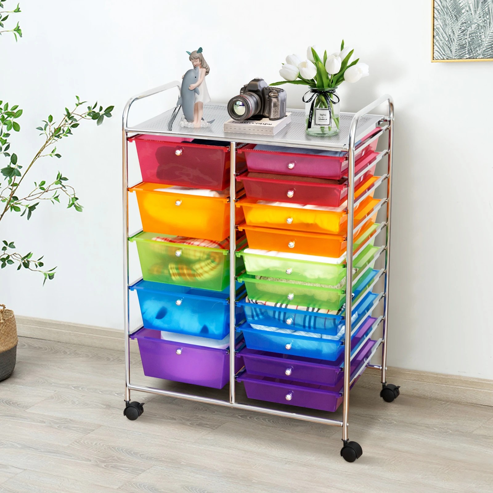 4 Costway 15 Drawers Rolling Storage Cart Mobile Utility Trolley -  Rainbow, 4 of 8