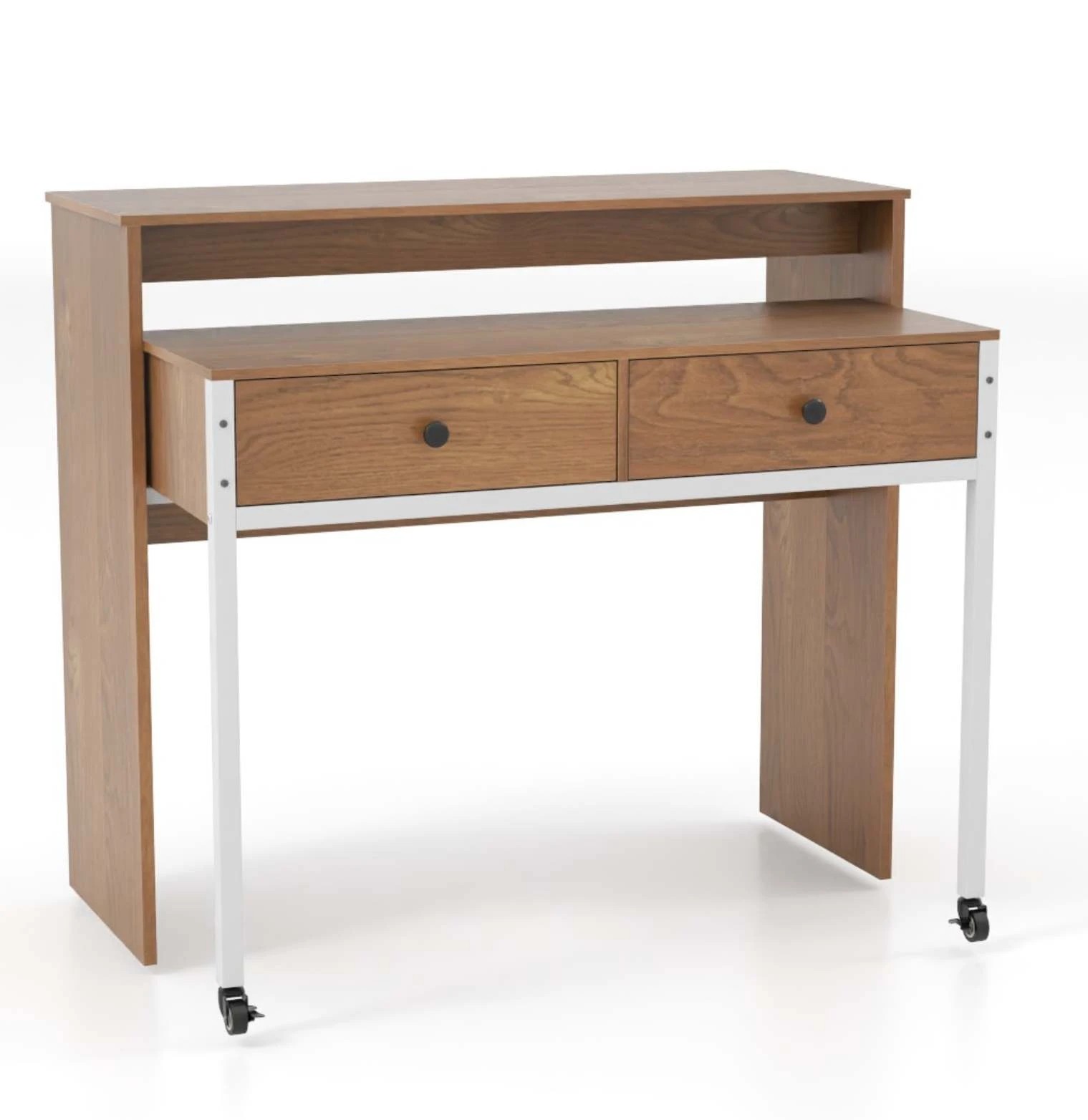 1 Costway Extendable Computer Desk Convertible Home Office Table w/2 Drawers - Natural, 1 of 3