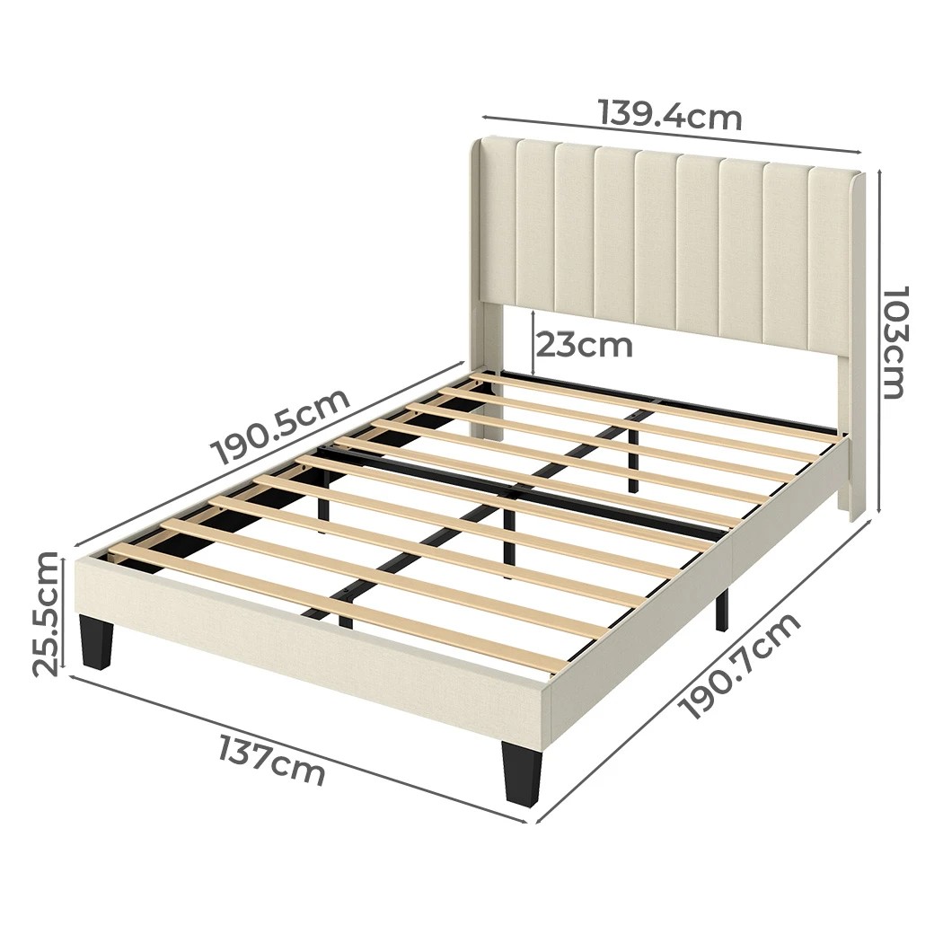 3 Levede Double Size Bed Frame Upholstered Platform Beige, 3 of 8