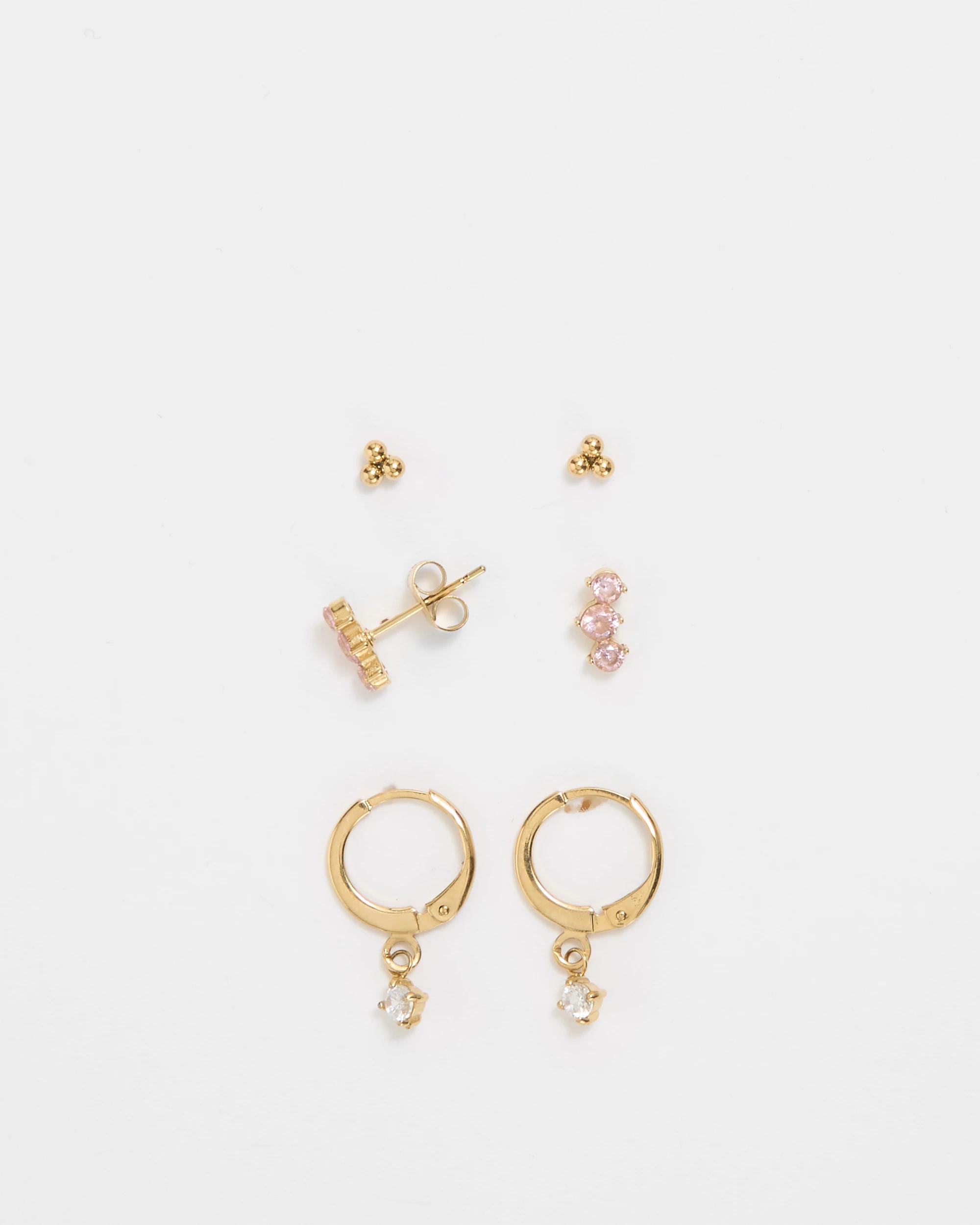 2 Target Cubic Zirconia 3 Pack Waterproof Dainty Stud Earrings GOLD, 2 of 2