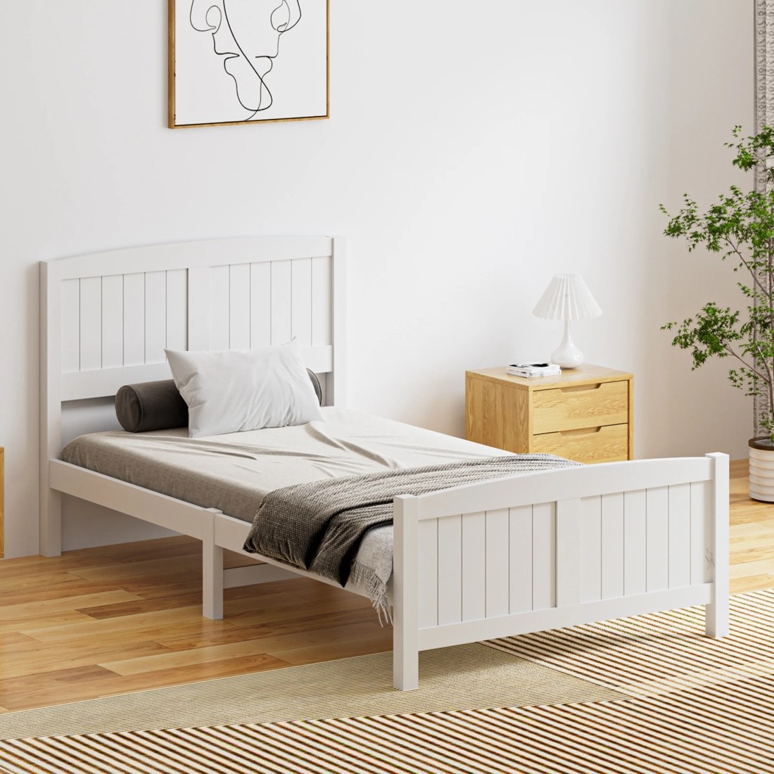 2 Oikiture Bed Frame King Singe Size Wooden Base Timber Platform
 - White, 2 of 10
