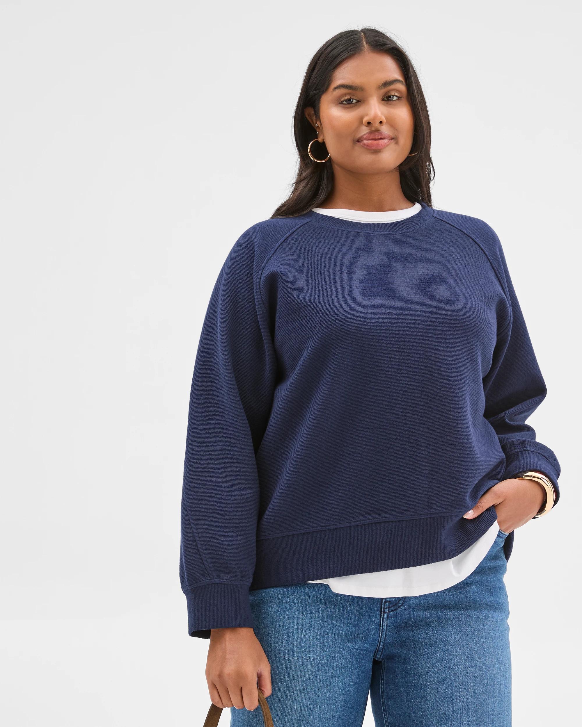 2 Target Curve Plus Size Australian Cotton Blend Textured Knit Cocoon Jumper NAVY, 2 of 7