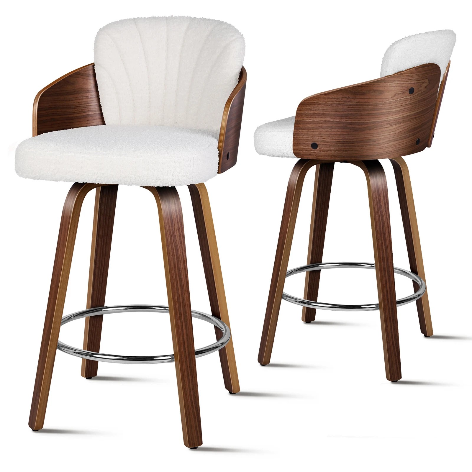 1 Alfordson 2x Swivel Bar Stools Alice Kitchen Wooden Dining Chair Boucle - White, 1 of 10