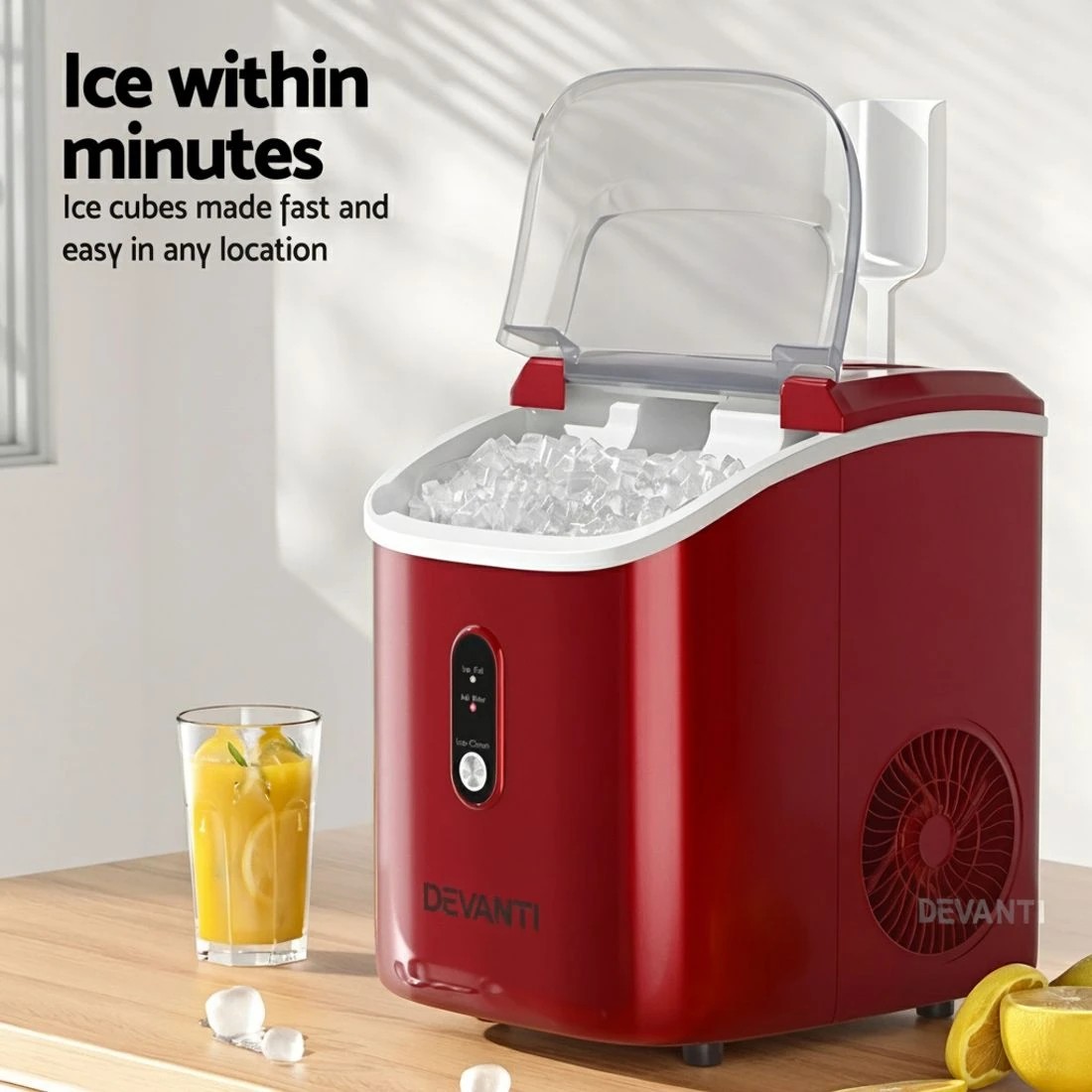 4 Devanti Ice Maker Machine 15kg Nugget Chewable Ice Cube - Red, 4 of 9