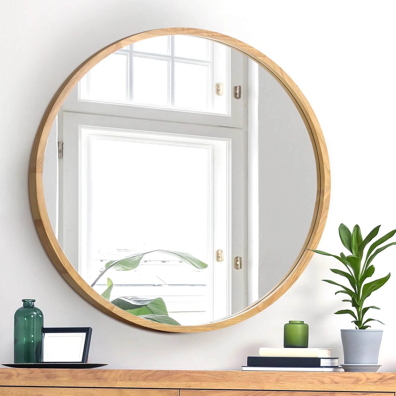 3 Oikiture Wall Mirrors Round Makeup Mirror Vanity Home Decorative 80cm
 - Natural, 3 of 9