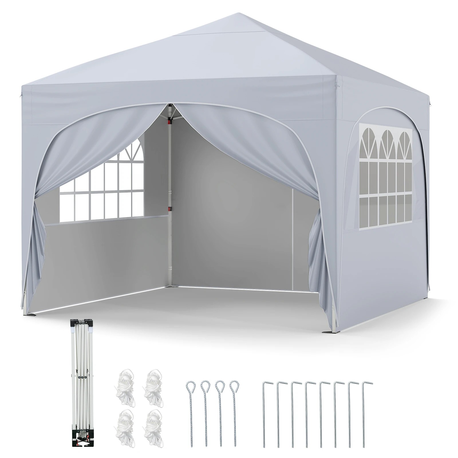 1 Costway 3x3m Pop up Canopy Tent w/4 Removable Sidewall Portable Sun Shelter Gazebo - White, 1 of 4