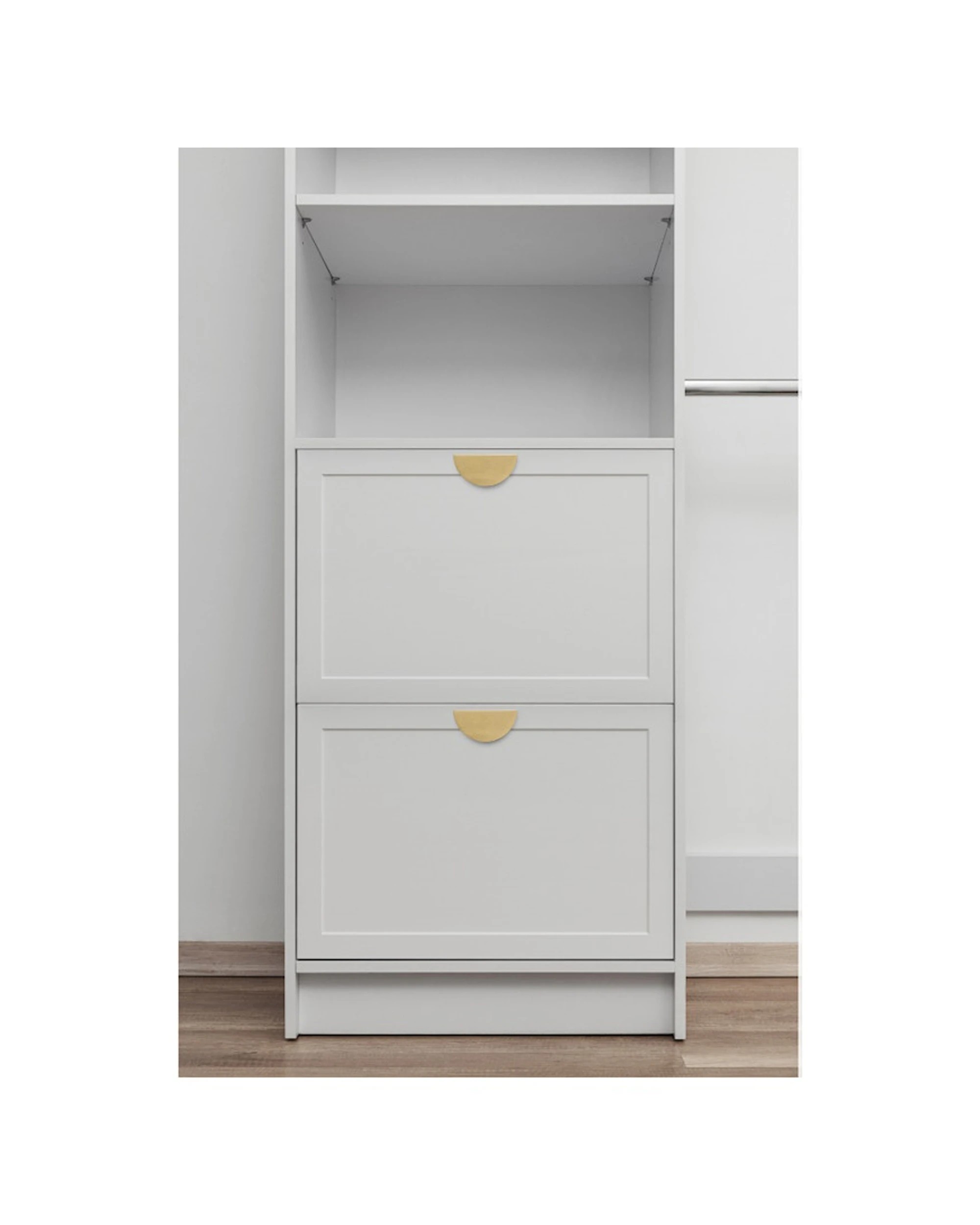 3 European Cabinetry Basel Walk In Wardrobe Kit VJ Panel Brass Half Moon Handle - White, 3 of 3
