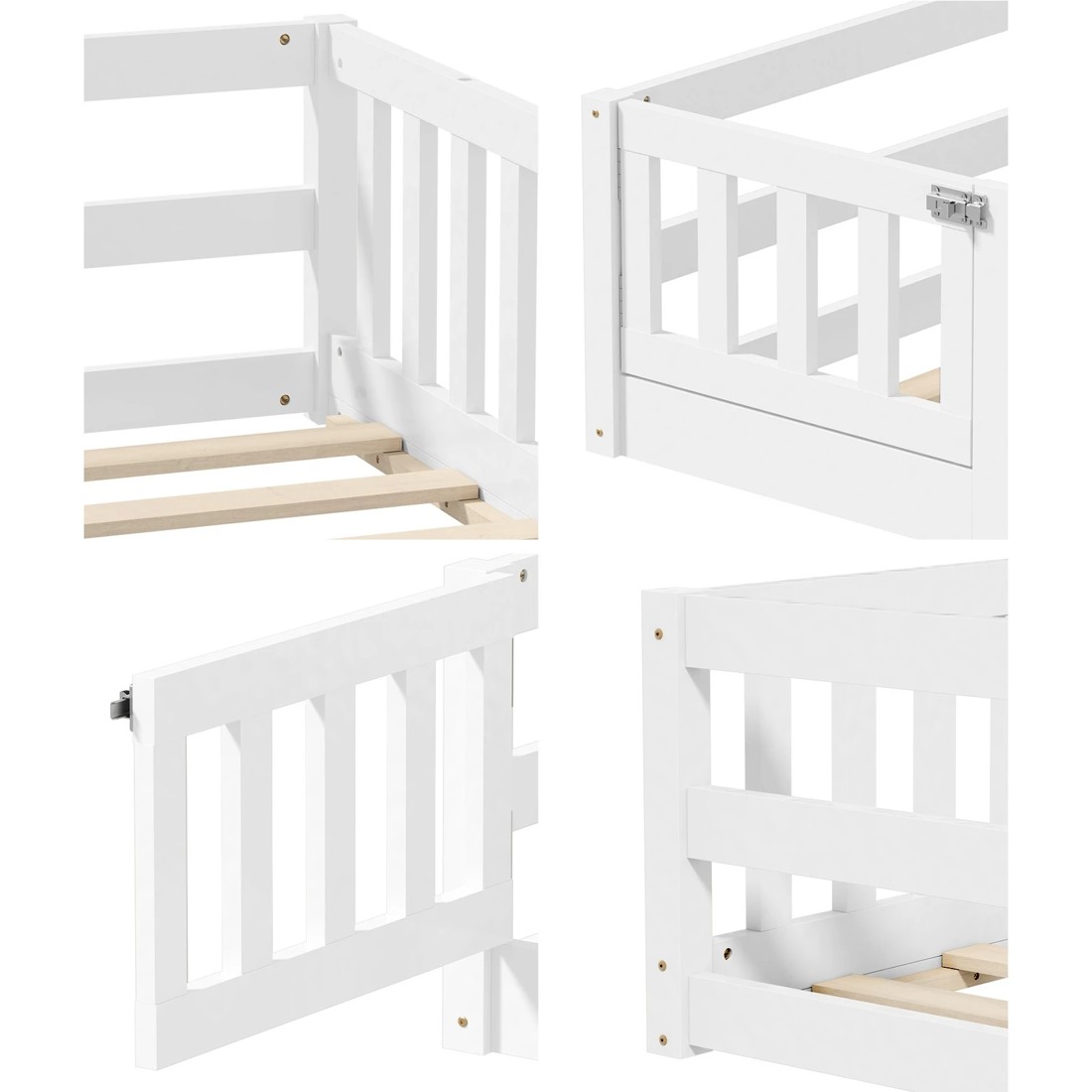 5 Oikiture Single Kids Bed Frame with Gate Fence Wood - White, 5 of 10