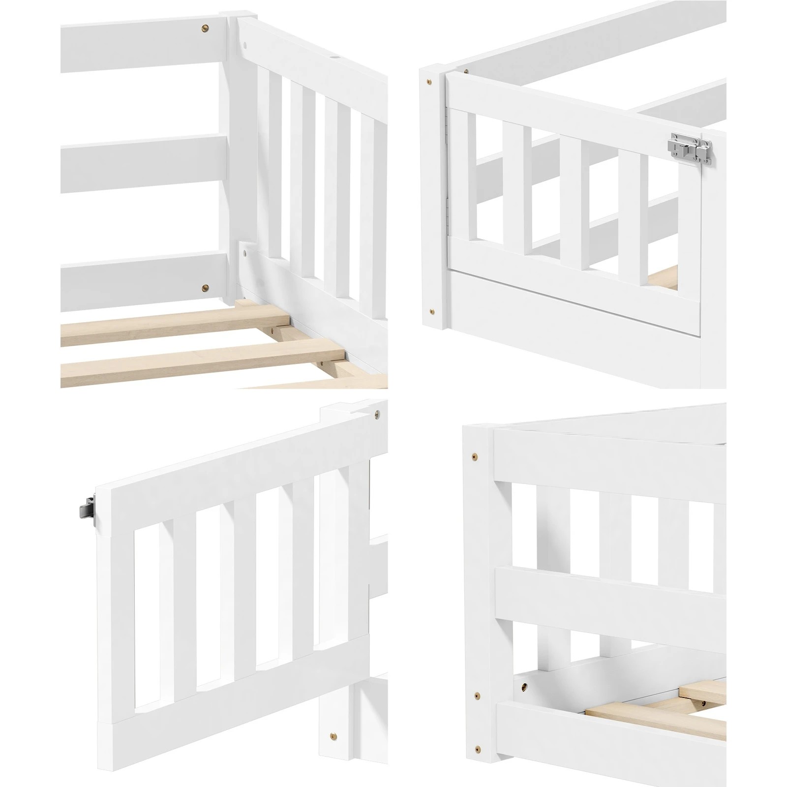 5 Oikiture Single Kids Bed Frame with Gate Fence Wood - White, 5 of 10