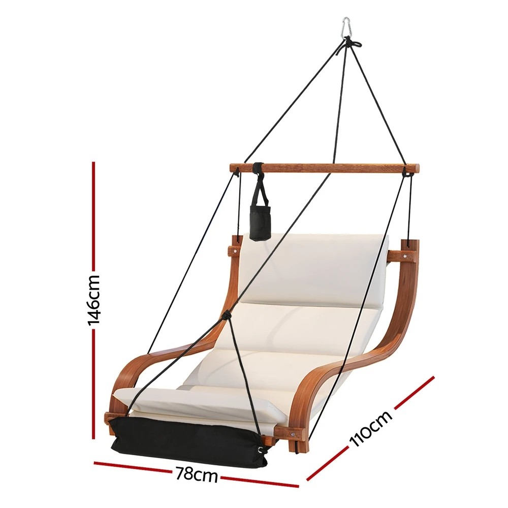 2 Gardeon Hammock Chair Wooden Hanging Indoor Outdoor Lounge - Beige, 2 of 5