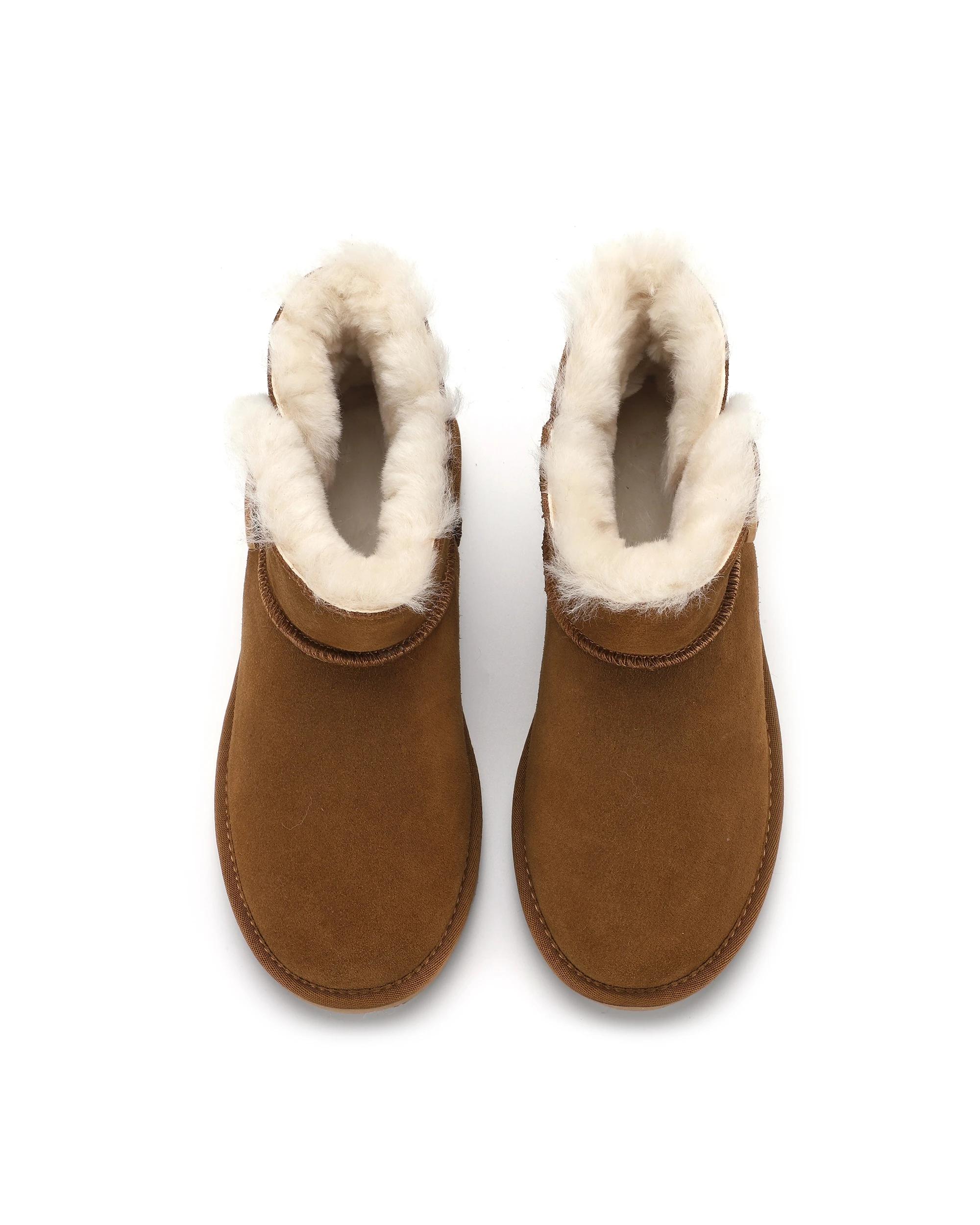 2 AUS WOOLI UGG Chic Short Sheepskin Button Boots TAN, 2 of 5