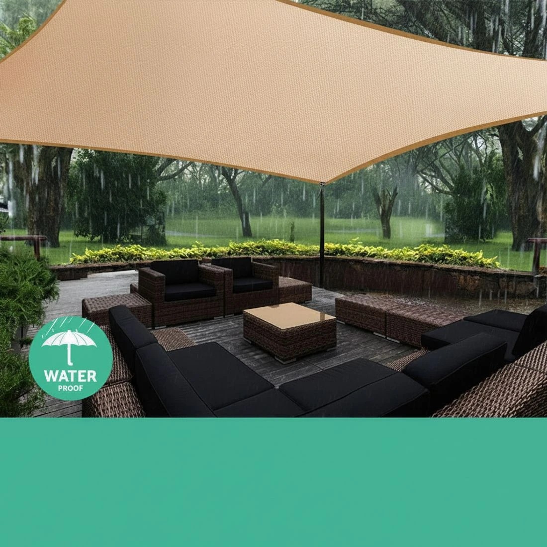 3 Instahut Waterproof Shade Sail 3x4m Rectangle Sand 95% Shade Cloth - Beige, 3 of 5