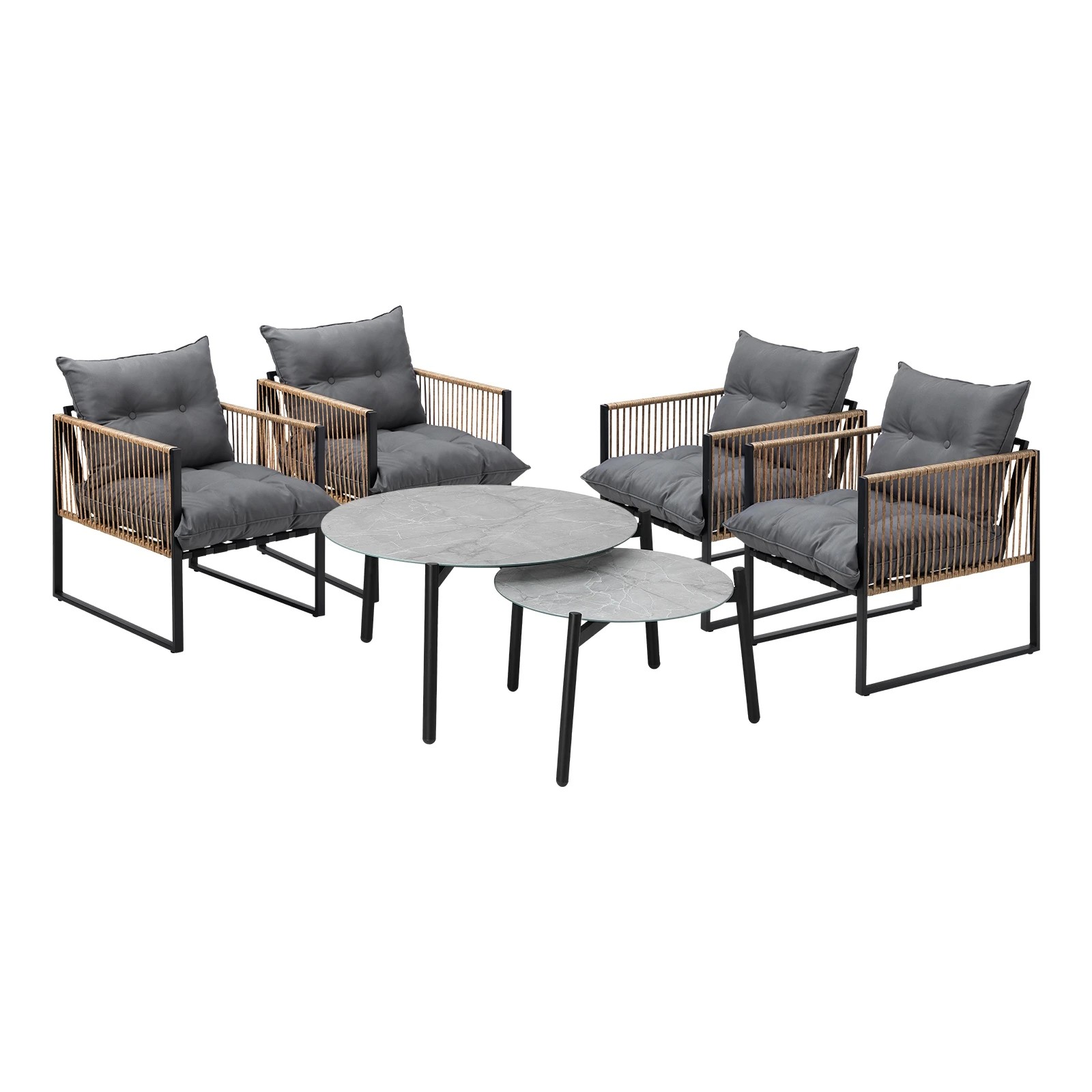 1 Livsip Outdoor Patio Setting Furniture Grey Coffee Table Set Rattan Chairs 6pcs
 - Multi, 1 of 10