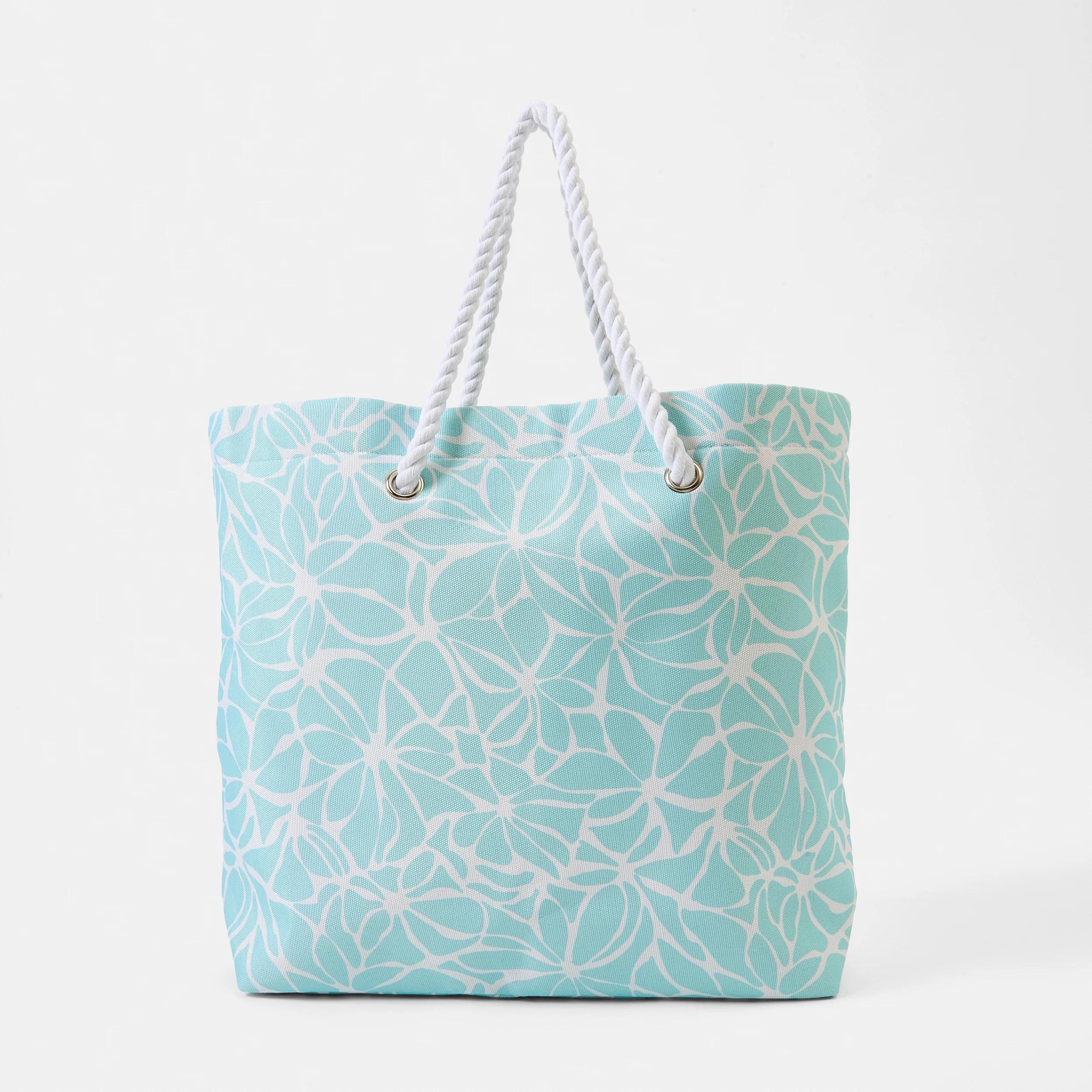 1 Rope Canvas Beach Bag Brkn Flr, 1 of 5
