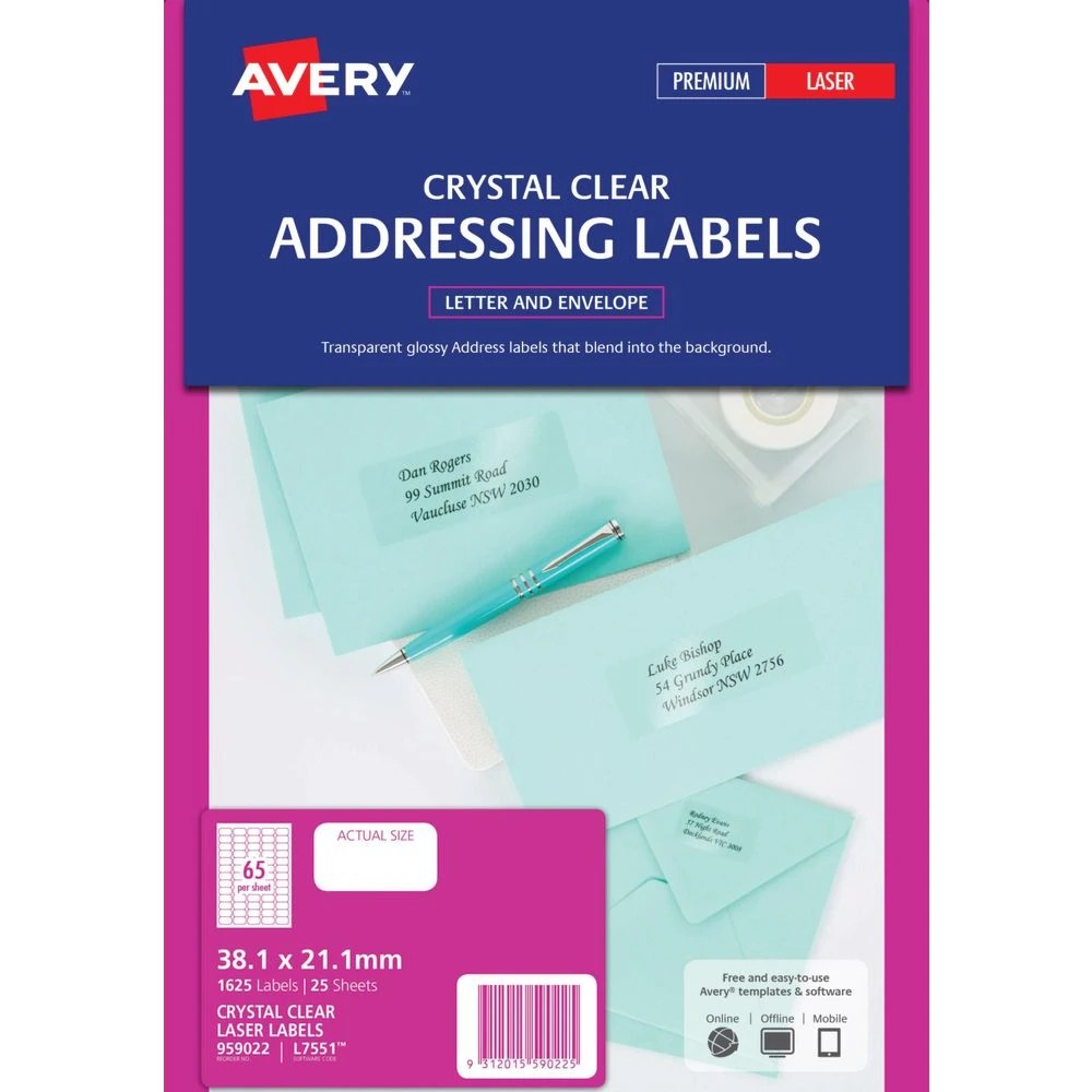 2 Avery 65UP Laser Address Labels Clear 25 Sheets, 2 of 5