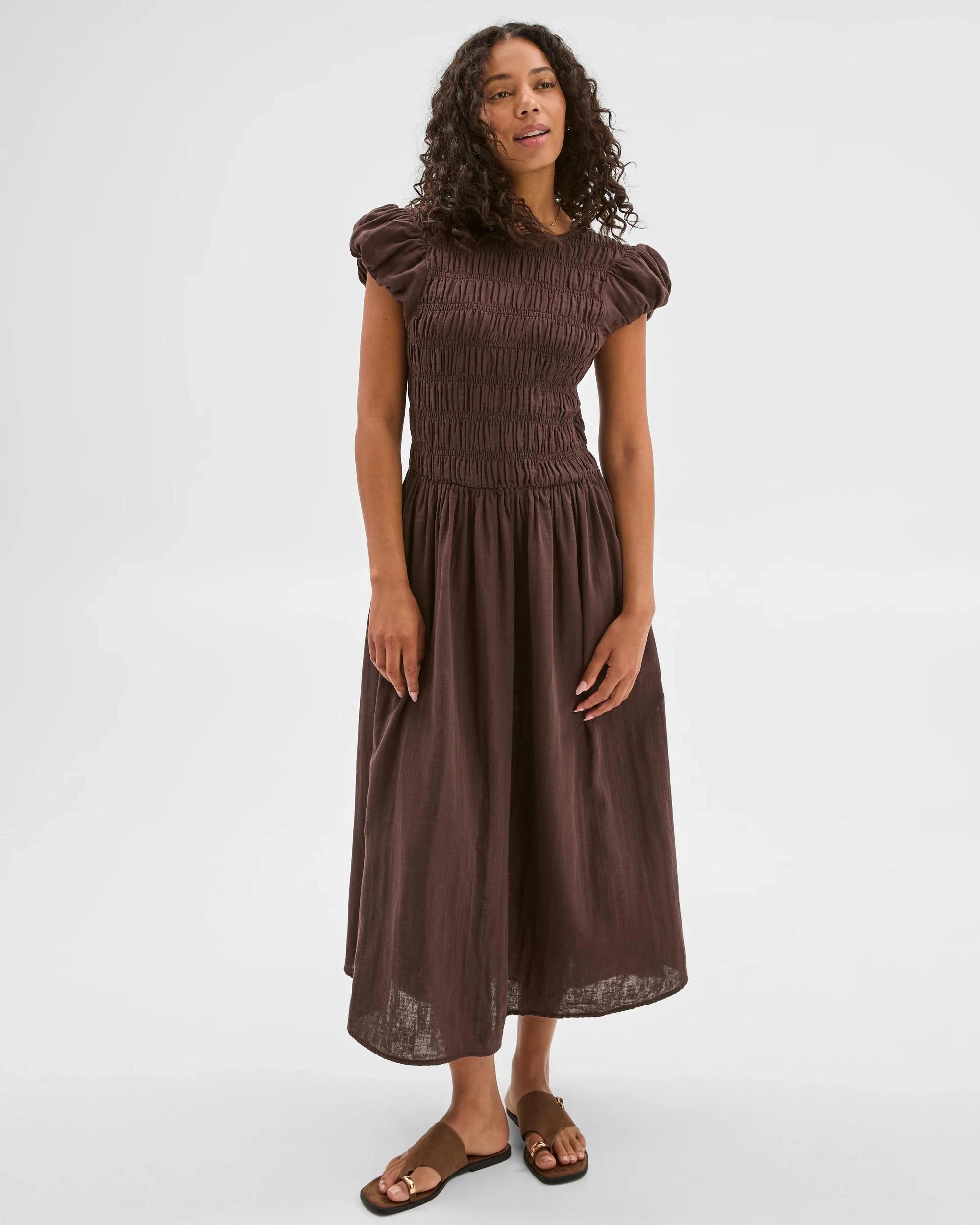 3 Target Woman Australian Cotton Double Cloth Shirred Dress BRUNETTE, 3 of 7