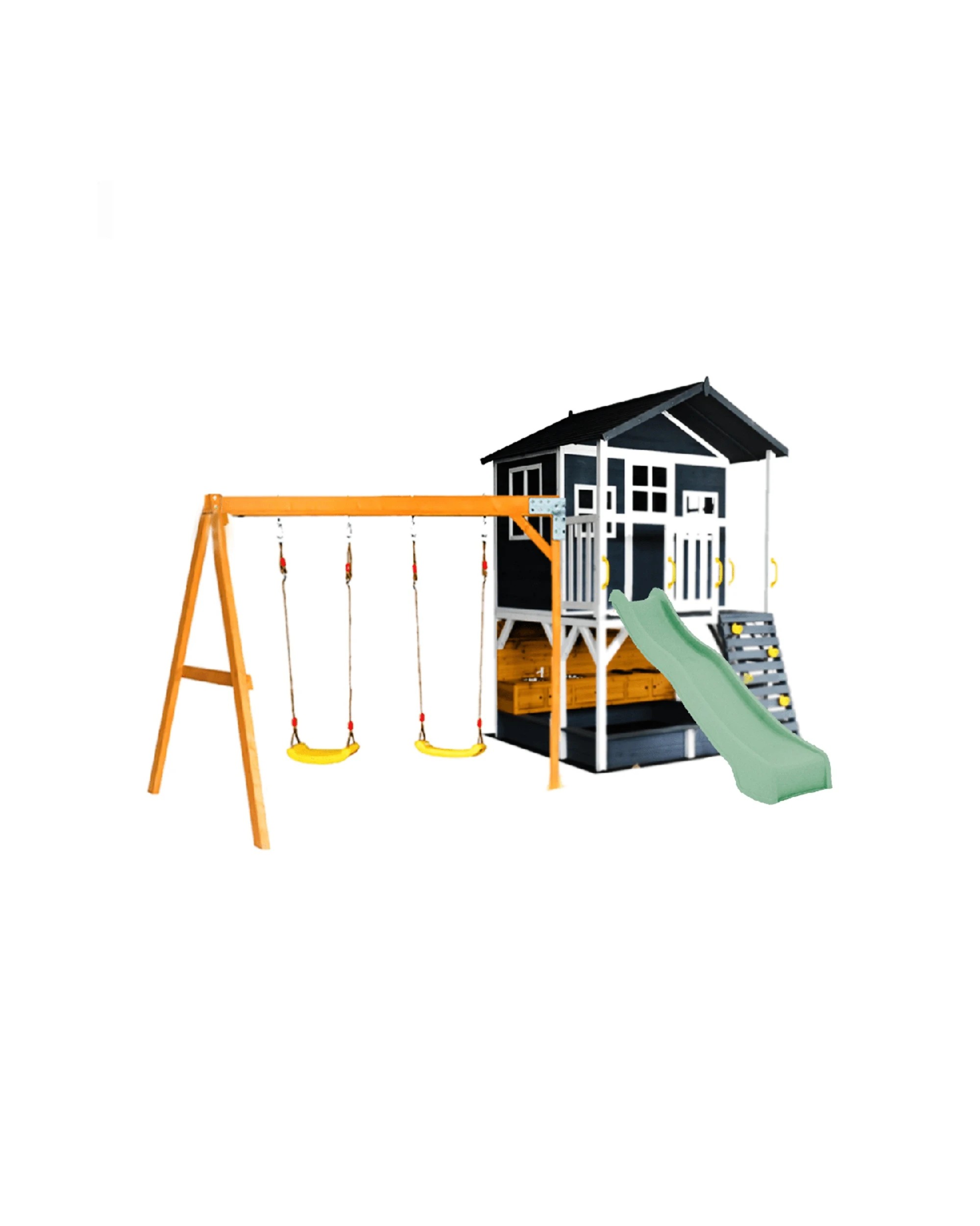 1 KIDZSHACK Caboodle Kids Cubby House With Mud Kitchen Swing Slide - Green, 1 of 1