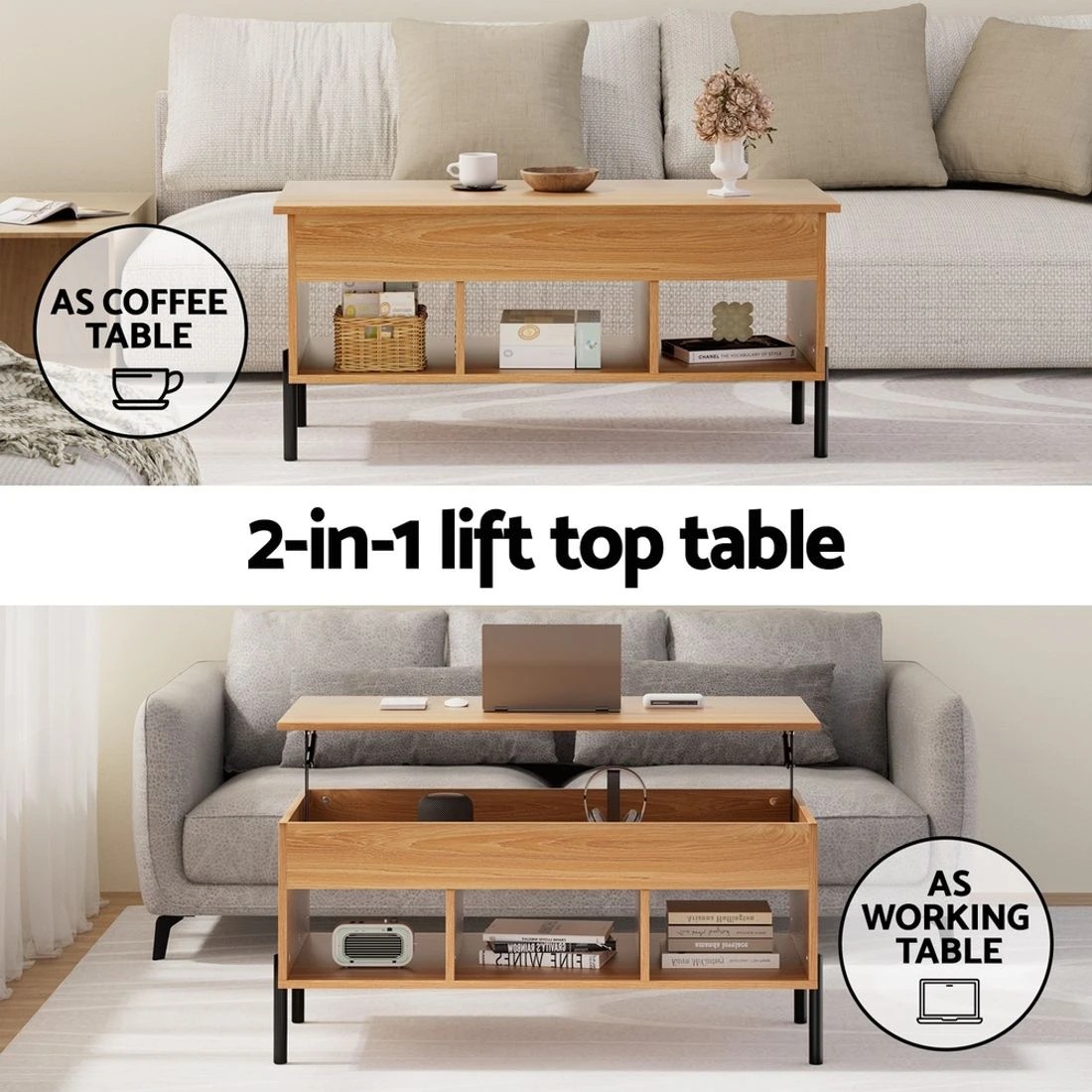 5 Artiss Coffee Table Lift - Natural, 5 of 7