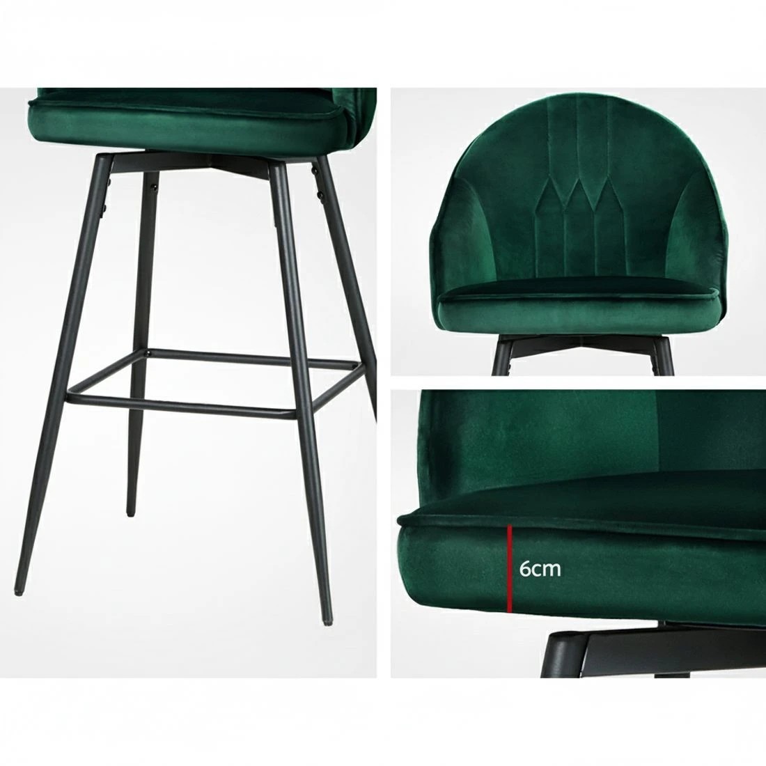4 Artiss 2x Bar Stools Velvet Swivel Metal Legs Green - Green, 4 of 5