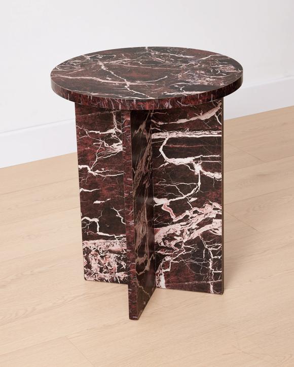 Round Marble Look Side Table - Red