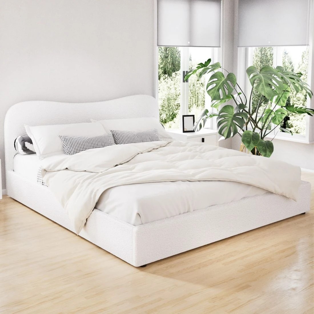 3 Artiss Bed Frame King Size Boucle DARA - White, 3 of 5