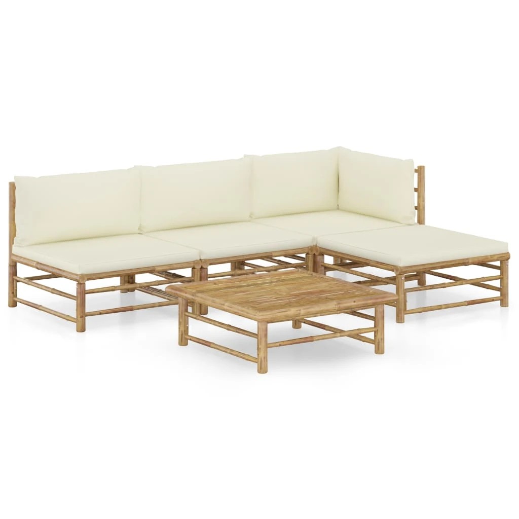 1 Vidaxl 5 Piece Garden Lounge Set With Cushions Bamboo - White, 1 of 10