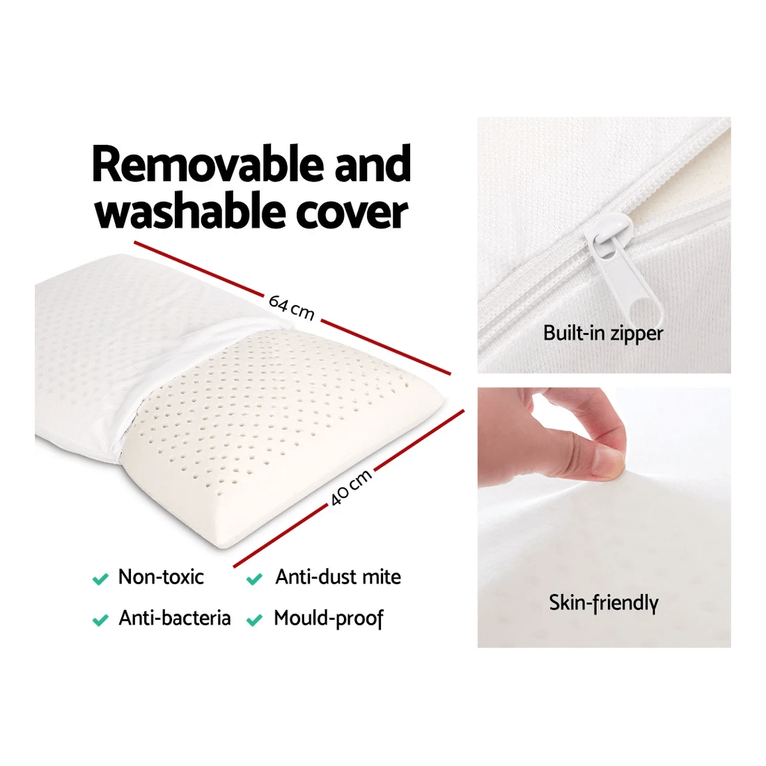 2 Giselle Bedding Natural Latex Pillow Classic Twin Pack - White, 2 of 7