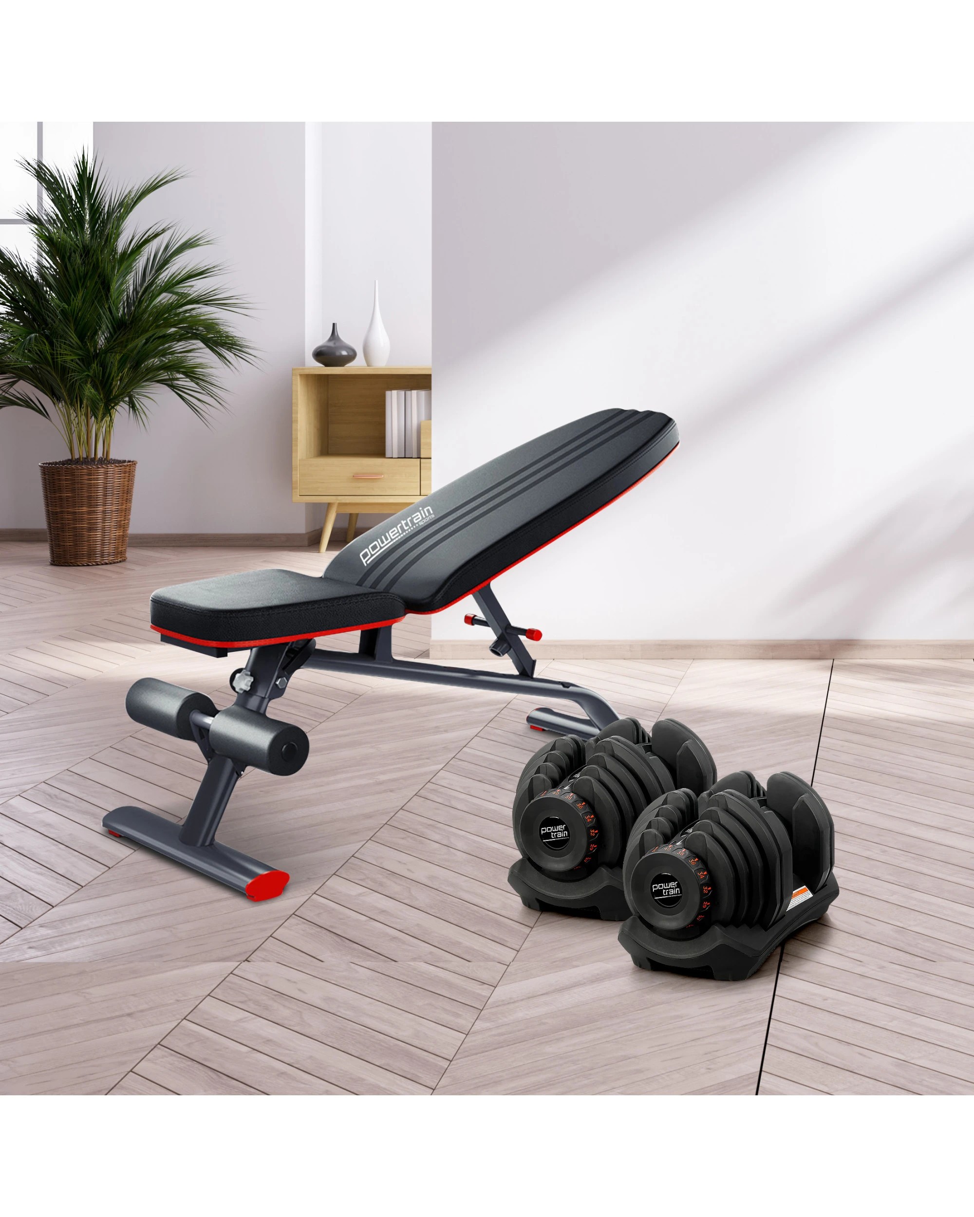 4 Powertrain 80KG Adjustable Dumbbell Set with FID Weight Bench - Black, 4 of 10
