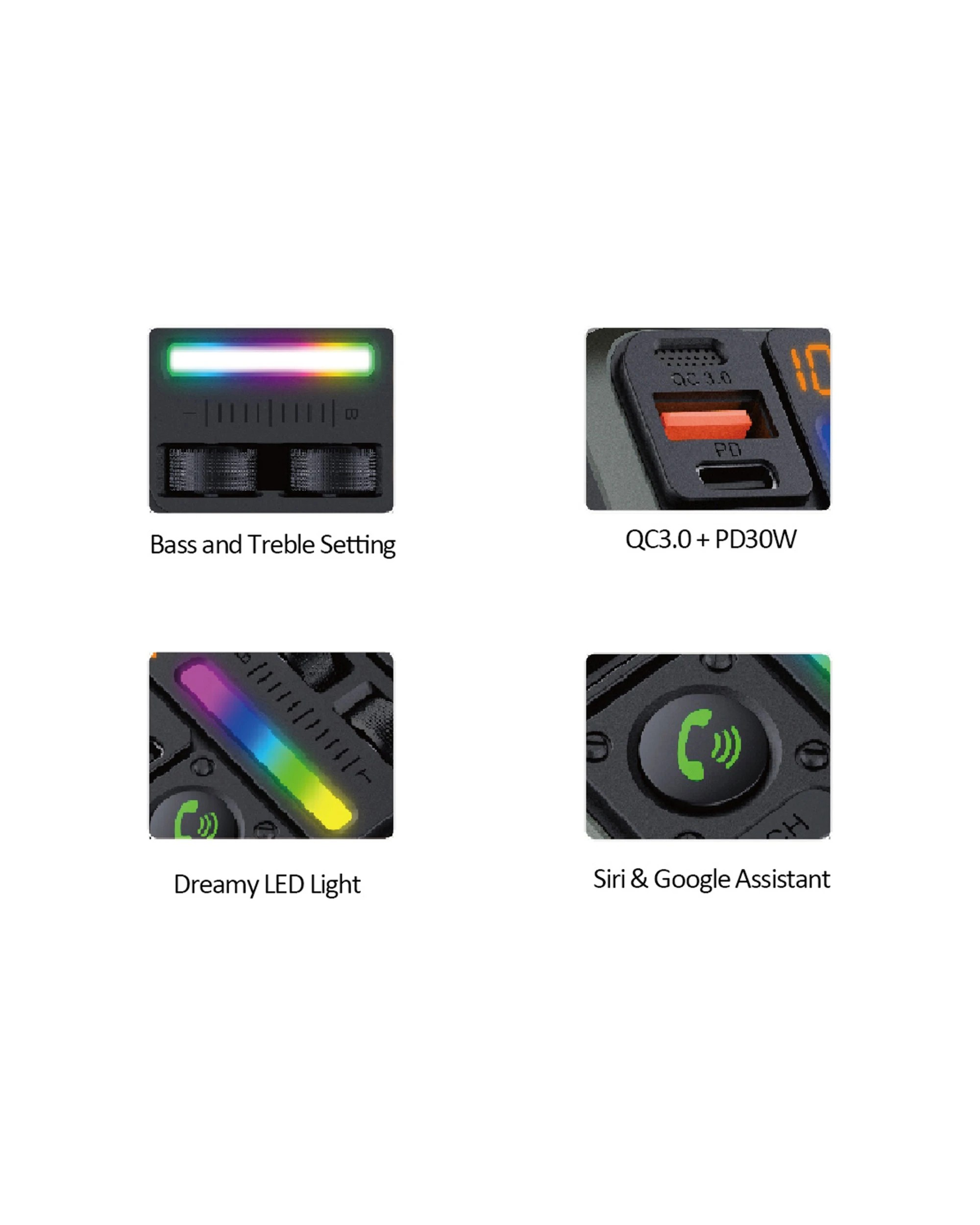 3 Sansai 5.3 Bluetooth FM Wireless Transmitter with USB-A C Charging 5x5 cm - Black, 3 of 4