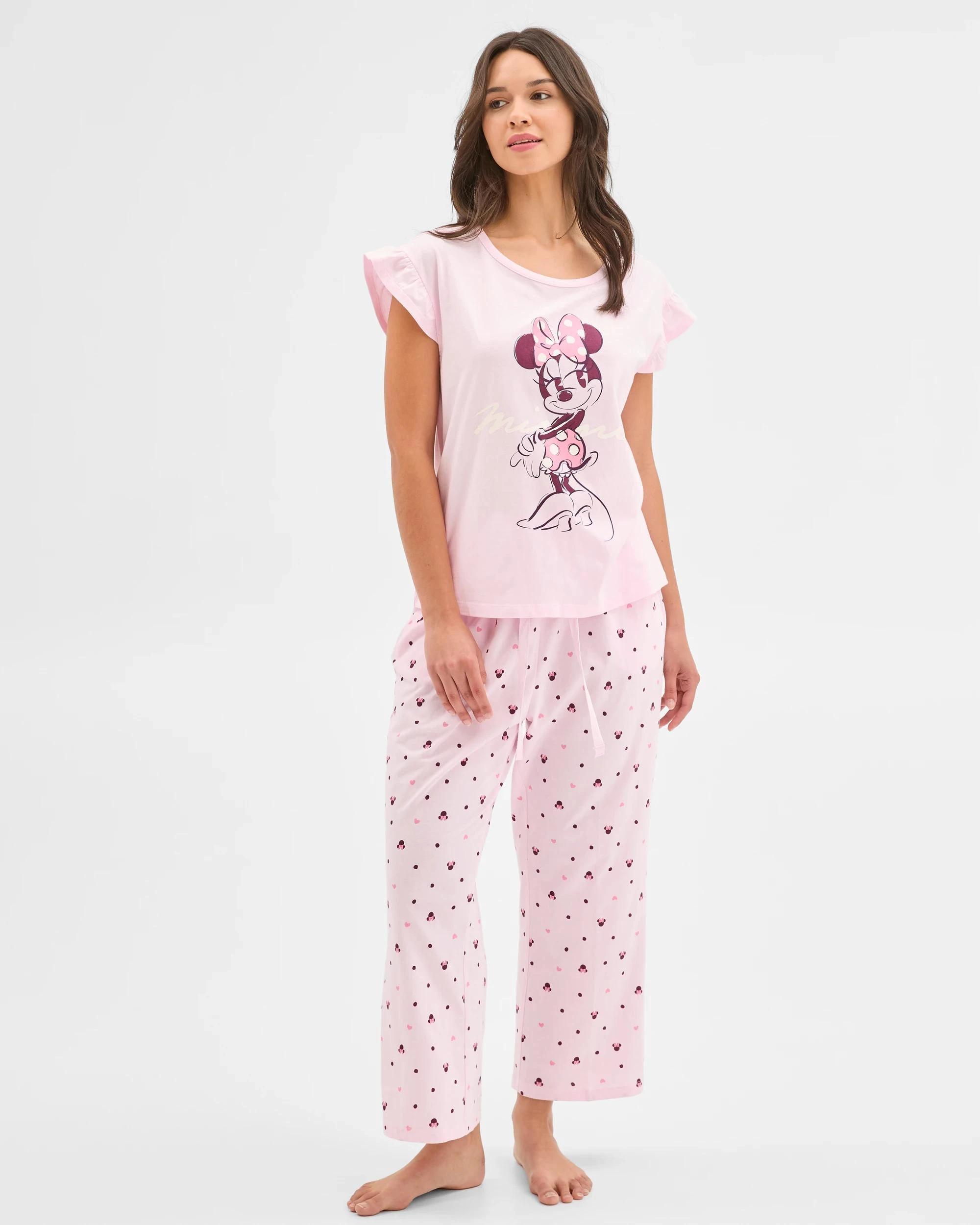 1 Australian Cotton Disney Minnie Mouse Crop Leg Pyjama Set PINK, 1 of 7